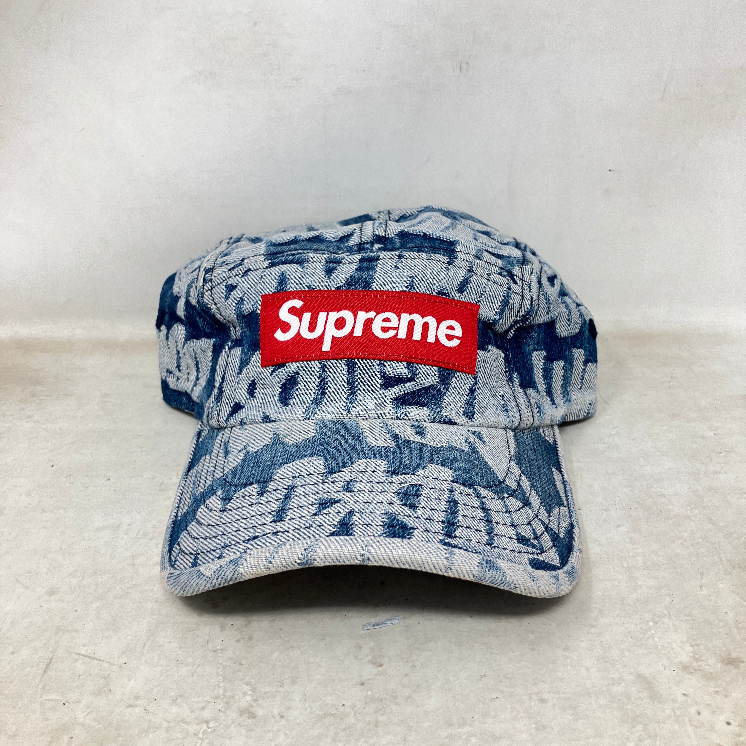 Supreme Fat Tip Jacquard Denim Camp Cap Blue