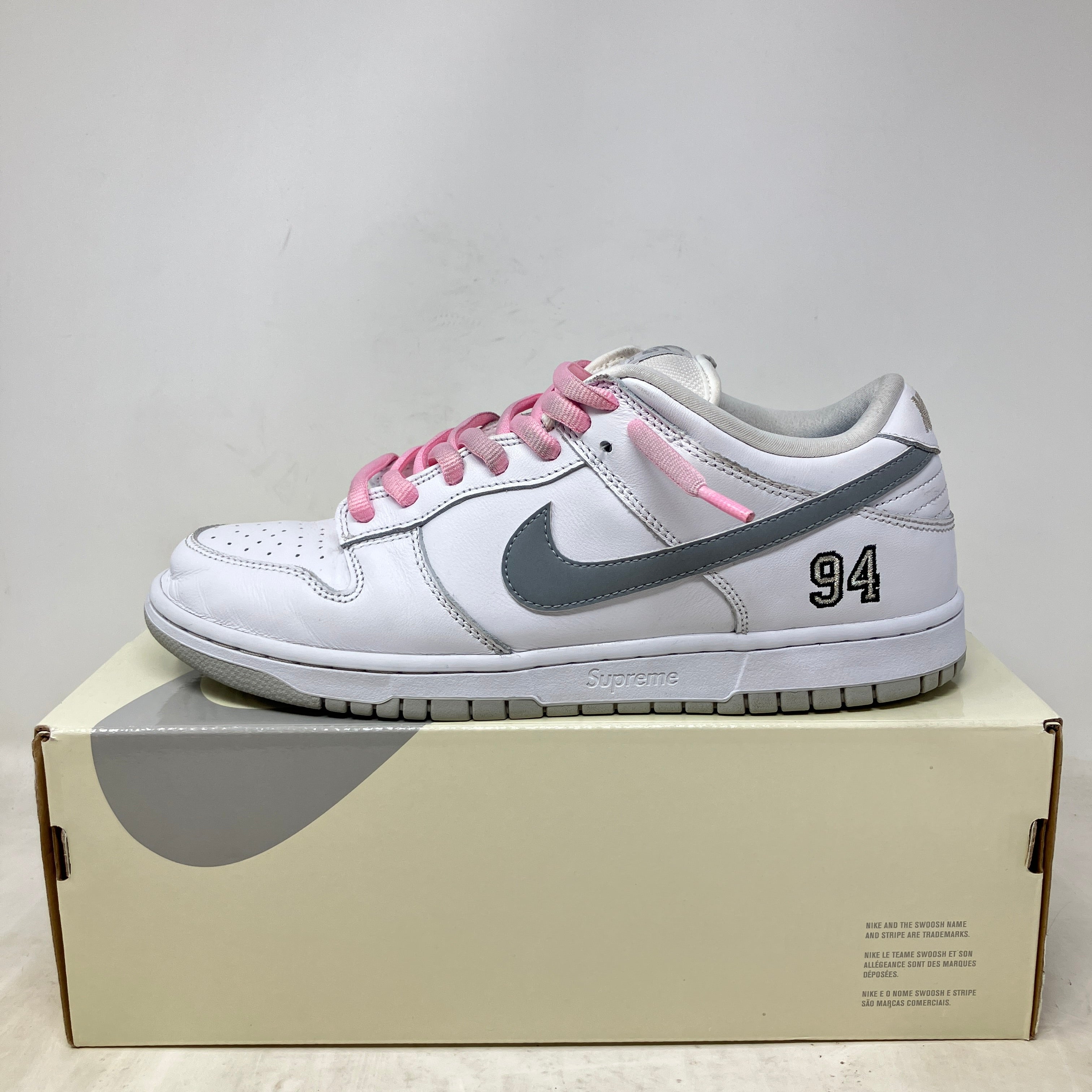 Nike SB Dunk Low Supreme 94 White Metallic Silver