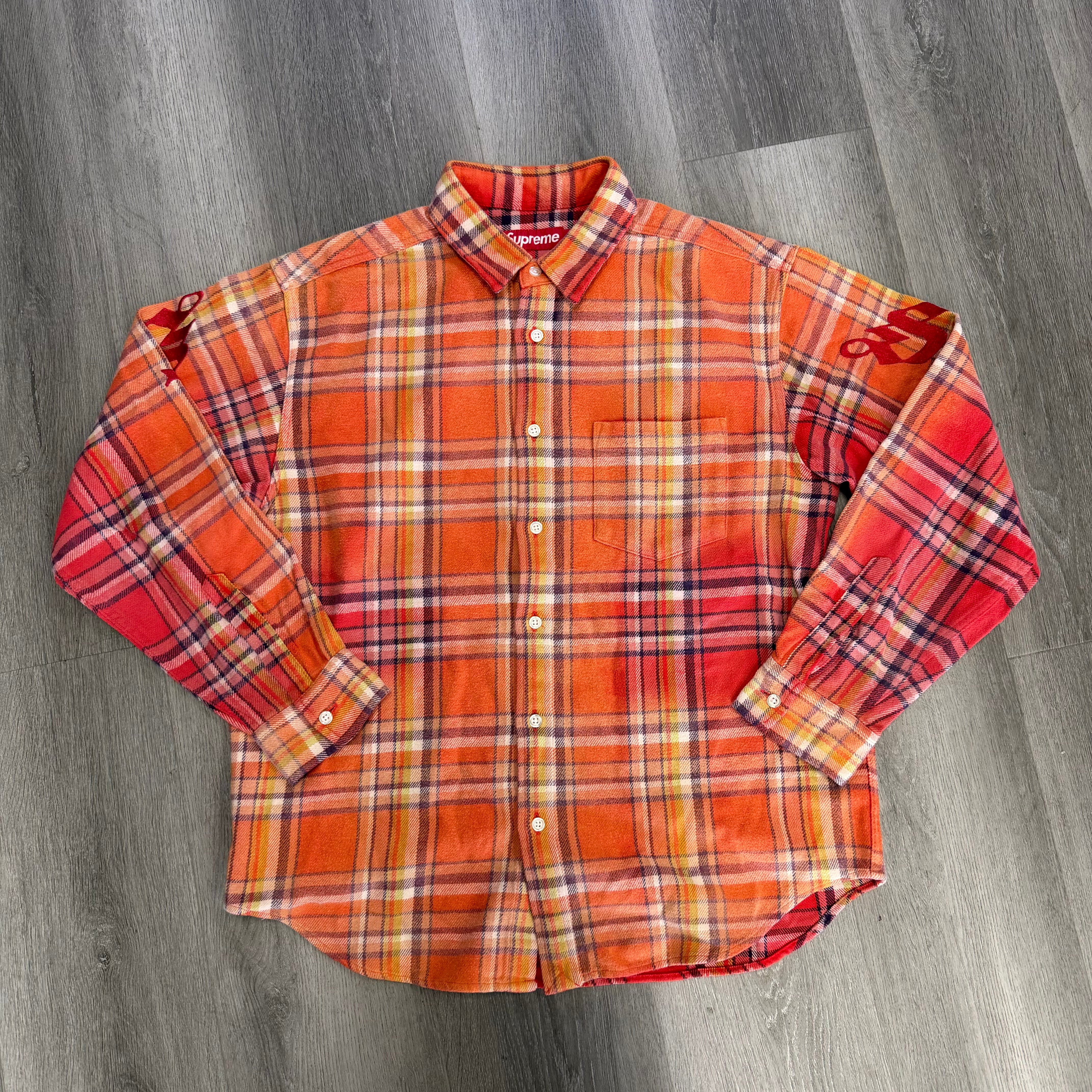 Supreme Old English Plaid Flannel Shirt Orange