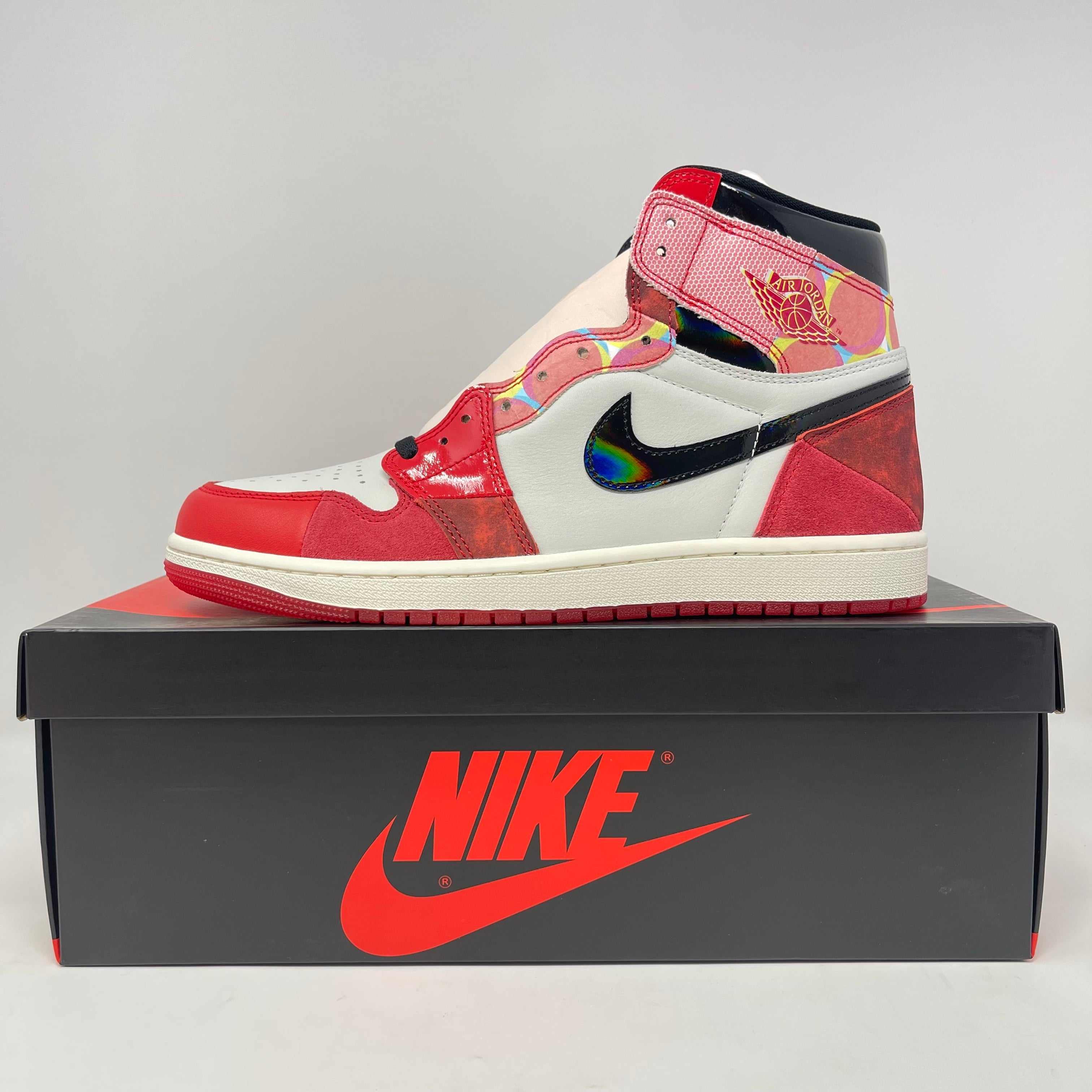 Jordan 1 Retro High OG Spider-Man Across the Spider-Verse sneaker on Nike box