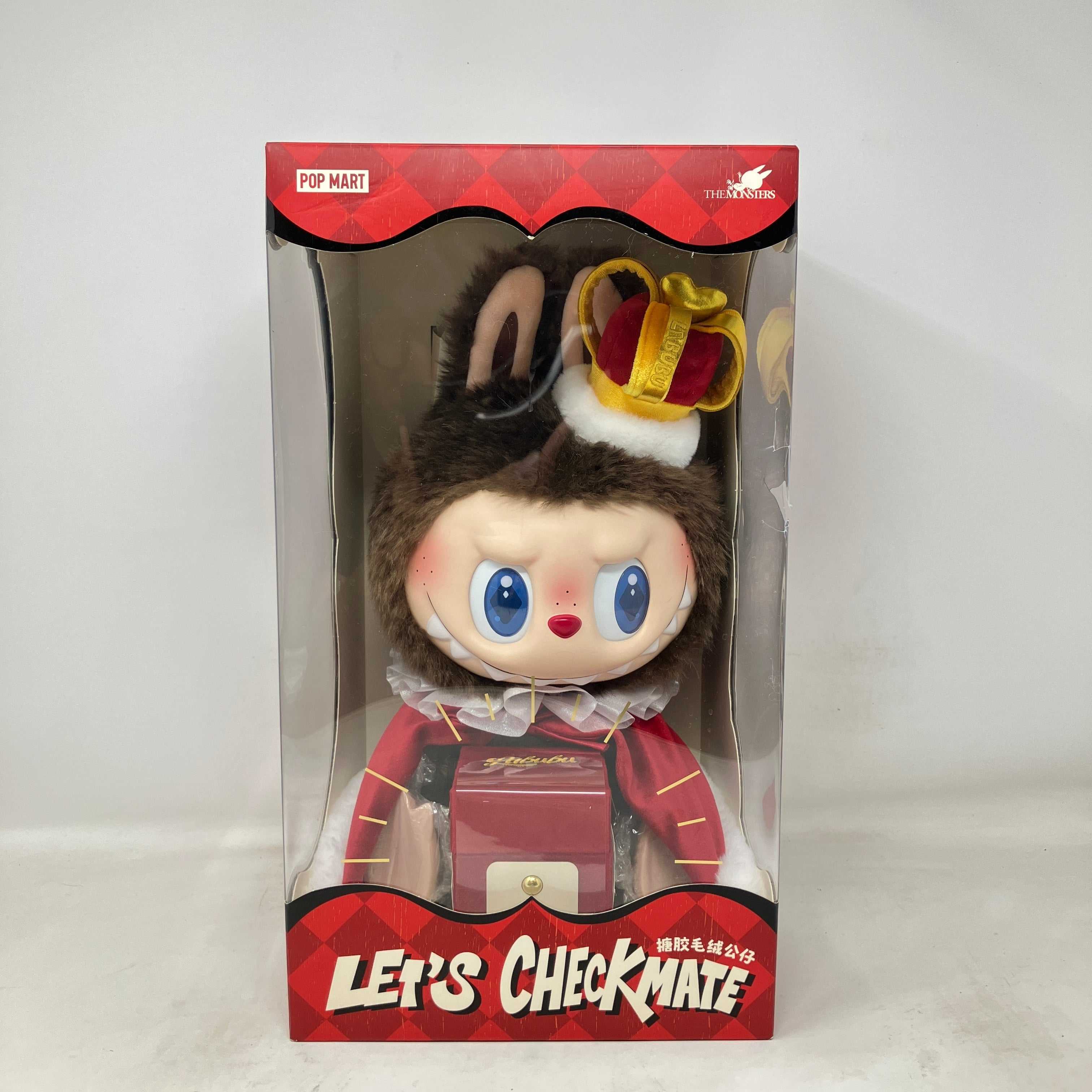 Pop Mart Labubu Let's Checkmate Series vinyl plush doll in original packaging with lightly damaged box