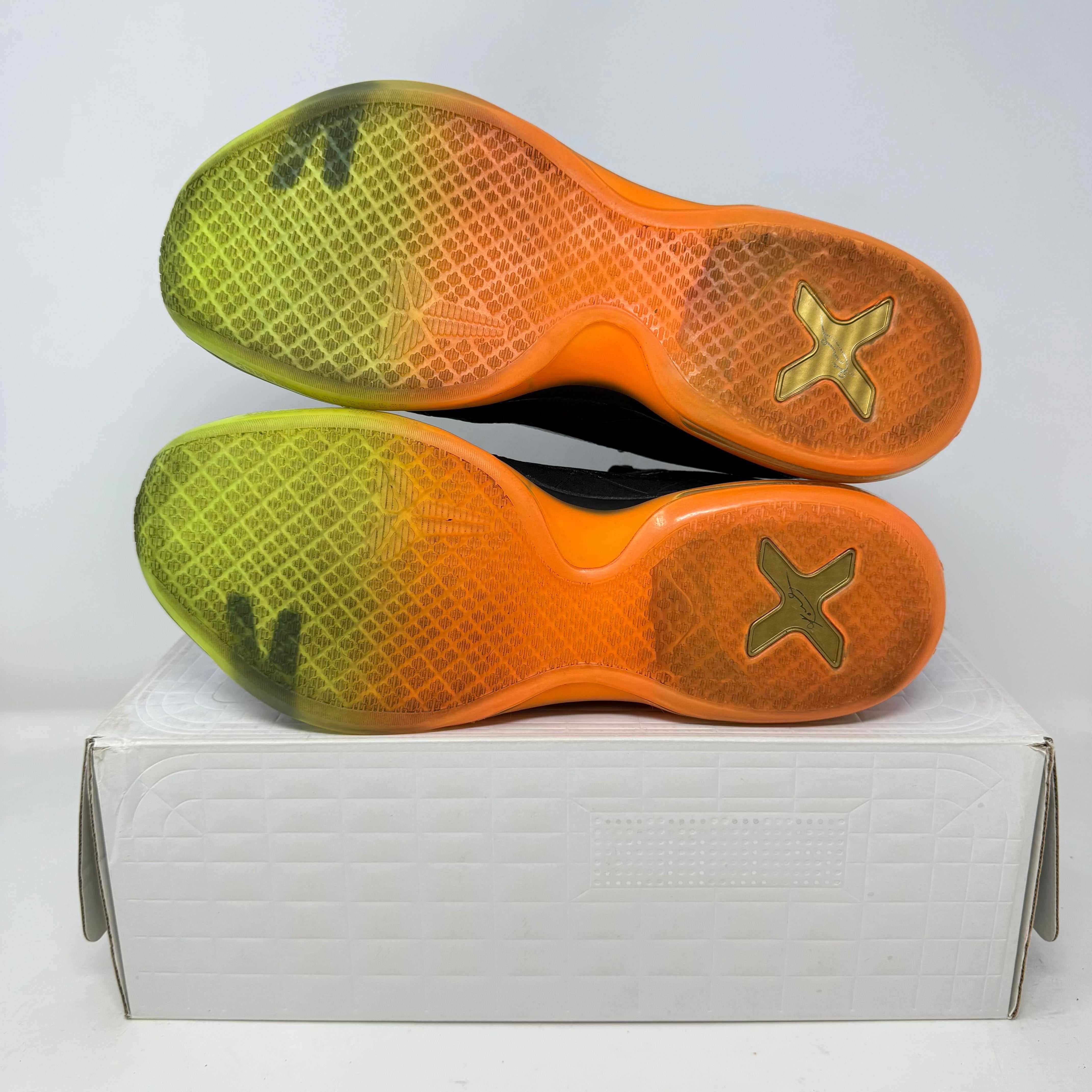 Pre-owned Nike Kobe 10 All-Star with green and orange soles on white box.