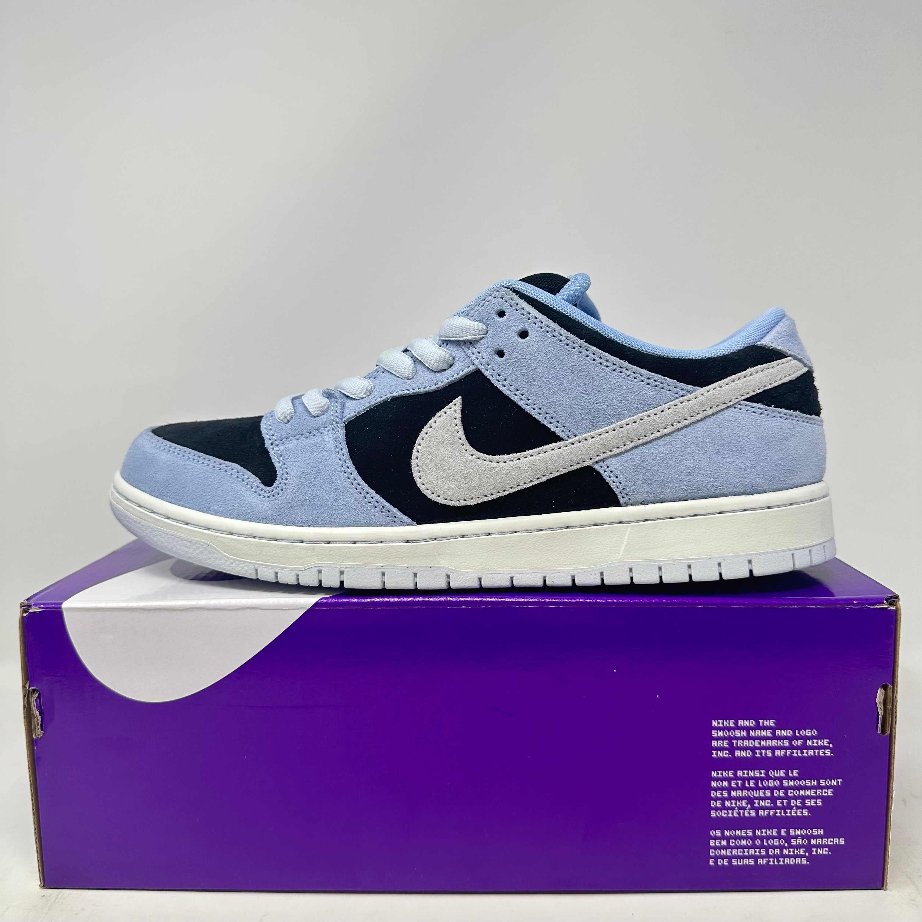 Nike SB Dunk Low Black Aluminum sneakers on box, brand new with all accessories included.