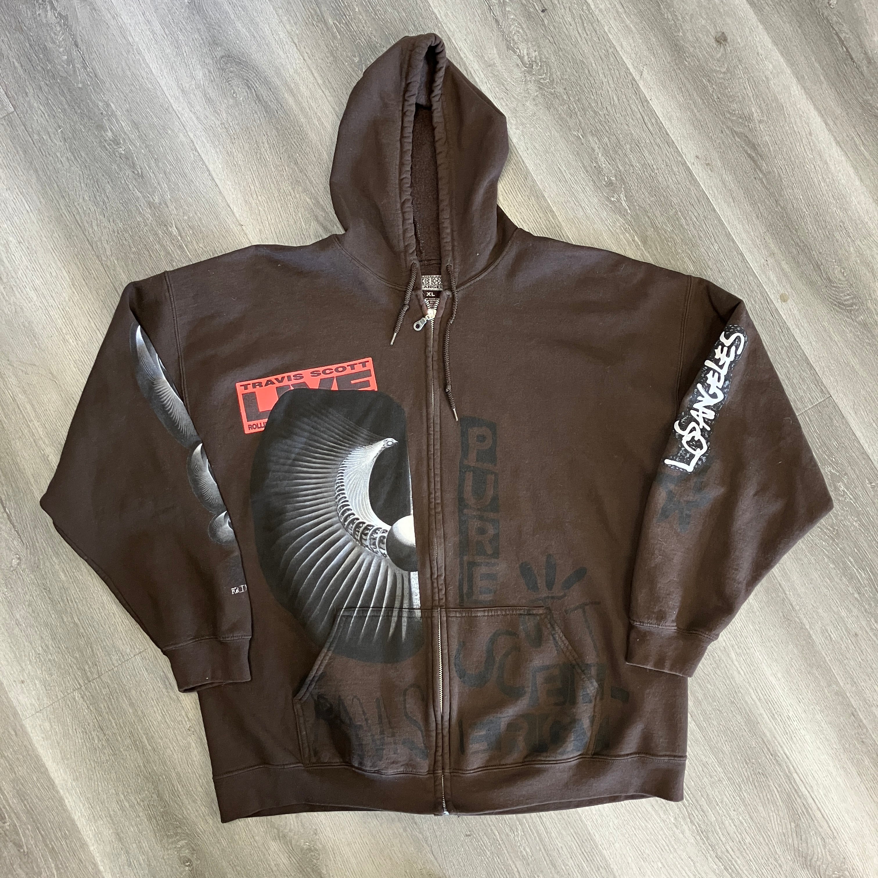 Travis Scott Utopia Rolling Loud Cali 2023 Tour Zip Up Hoodie Brown Jacket