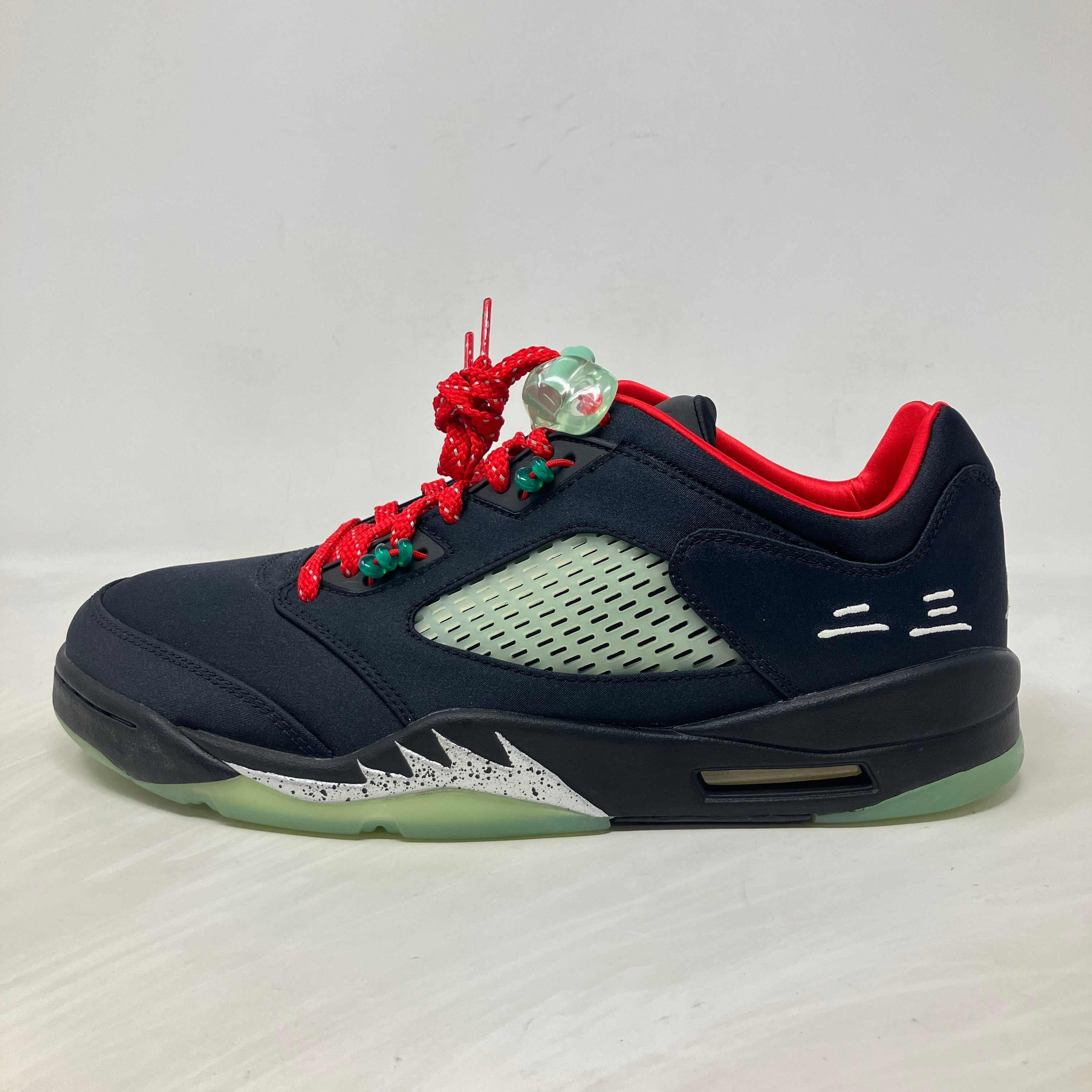 Jordan 5 Retro Low CLOT Jade black sneaker with red laces and jade accents, no box, brand new condition