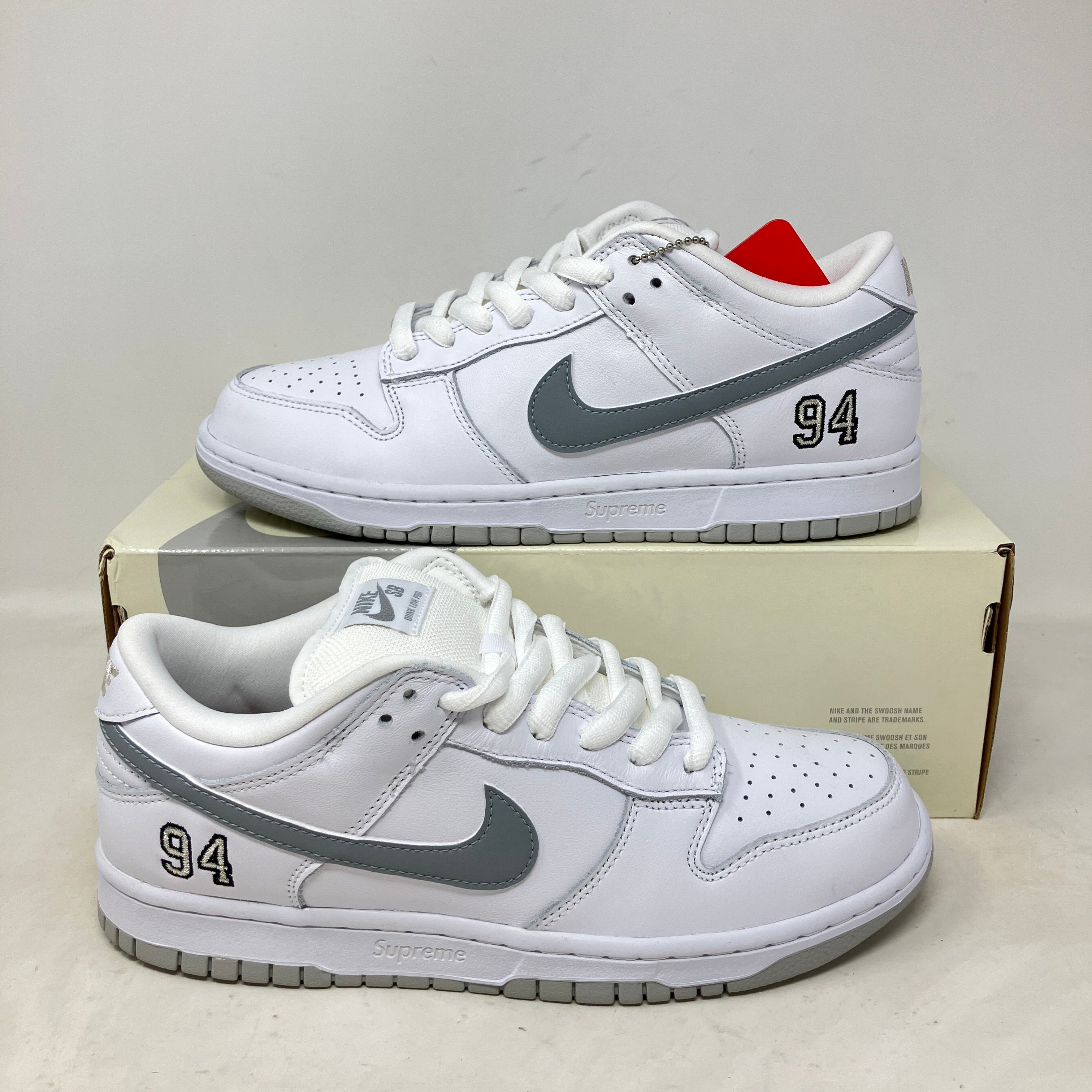 Nike SB Dunk Low Supreme 94 White Metallic Silver