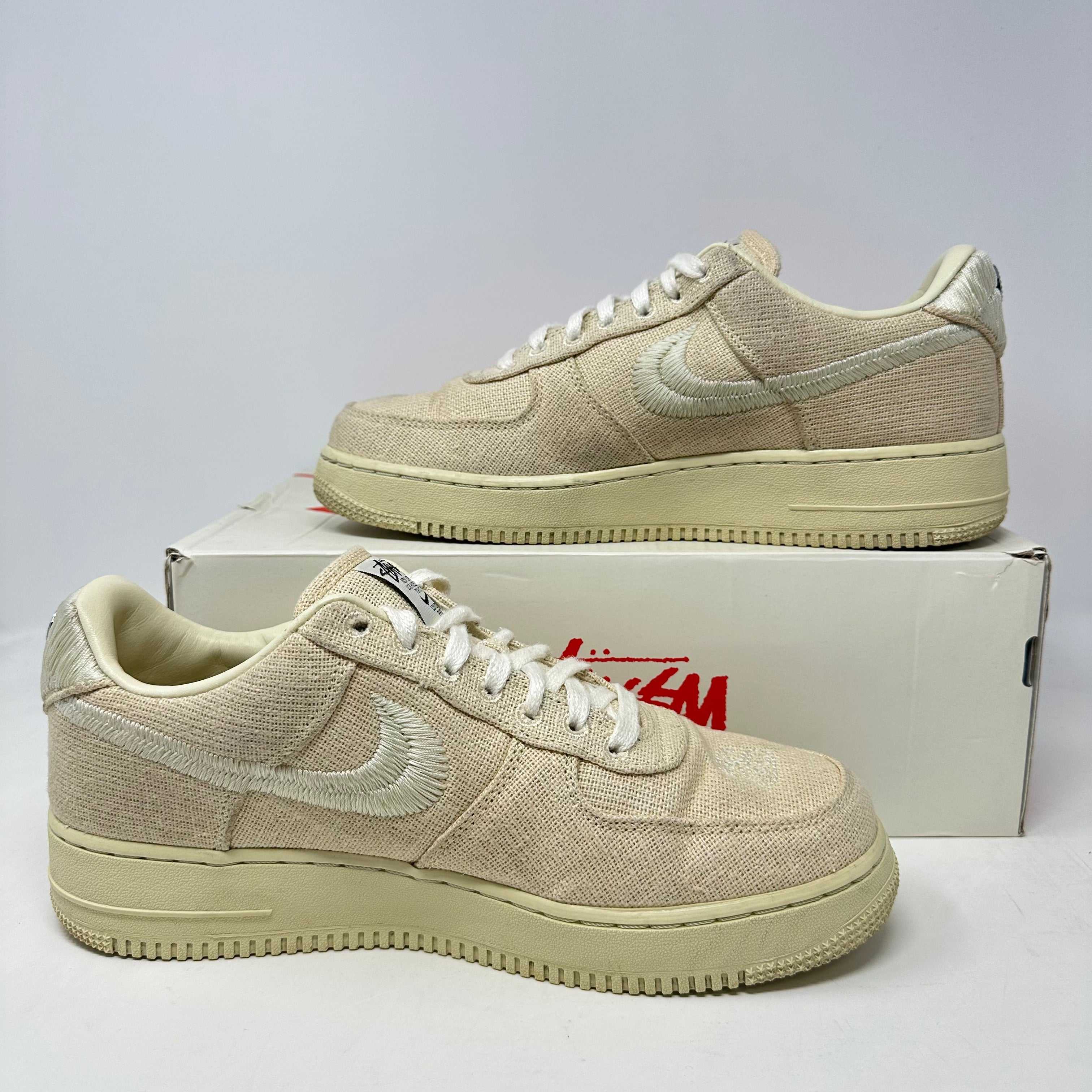 Pre-owned Nike Air Force 1 Low Stussy Fossil sneakers with original accessories.