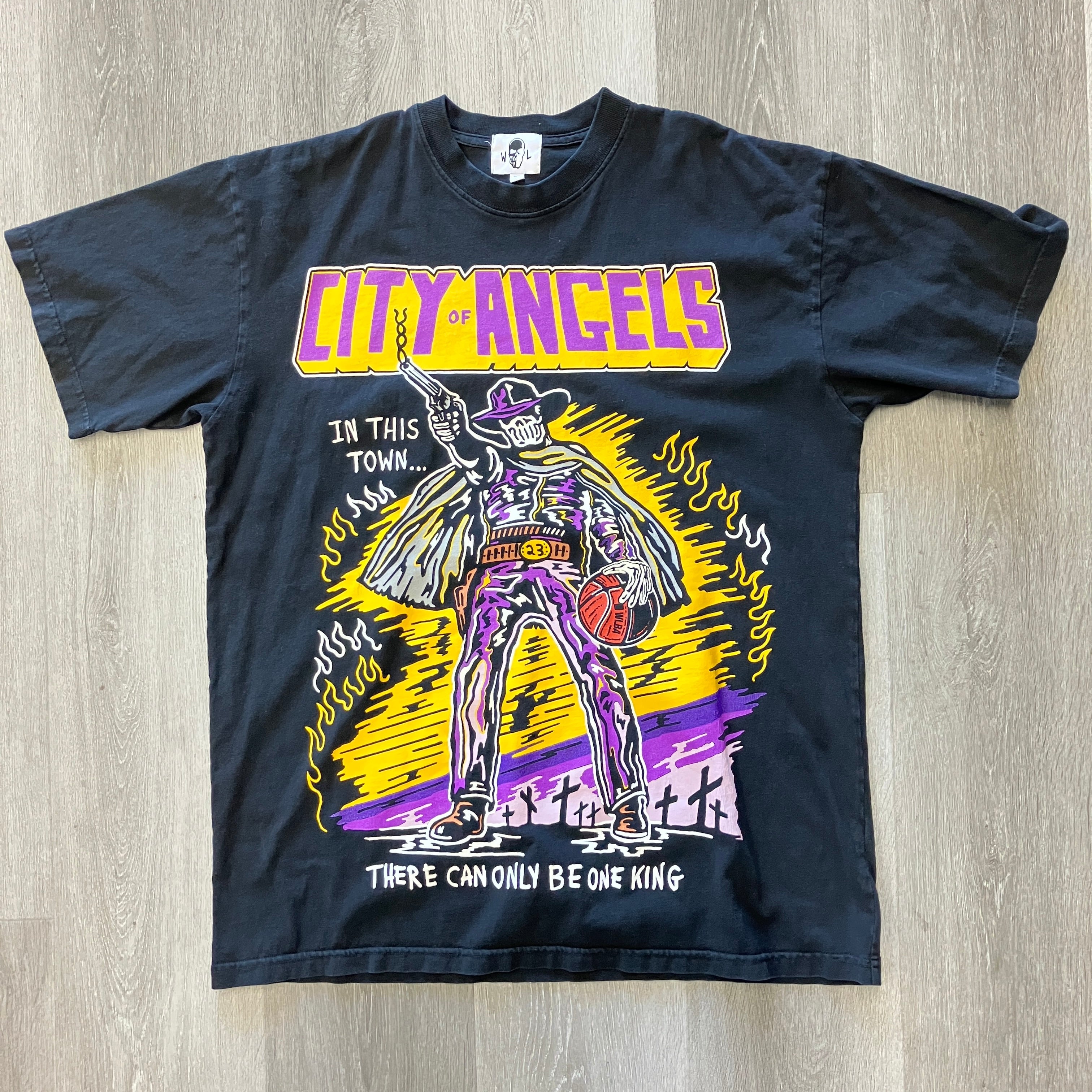 Warren Lotus City of Angels black graphic tee with colorful City of Angels print and character illustration