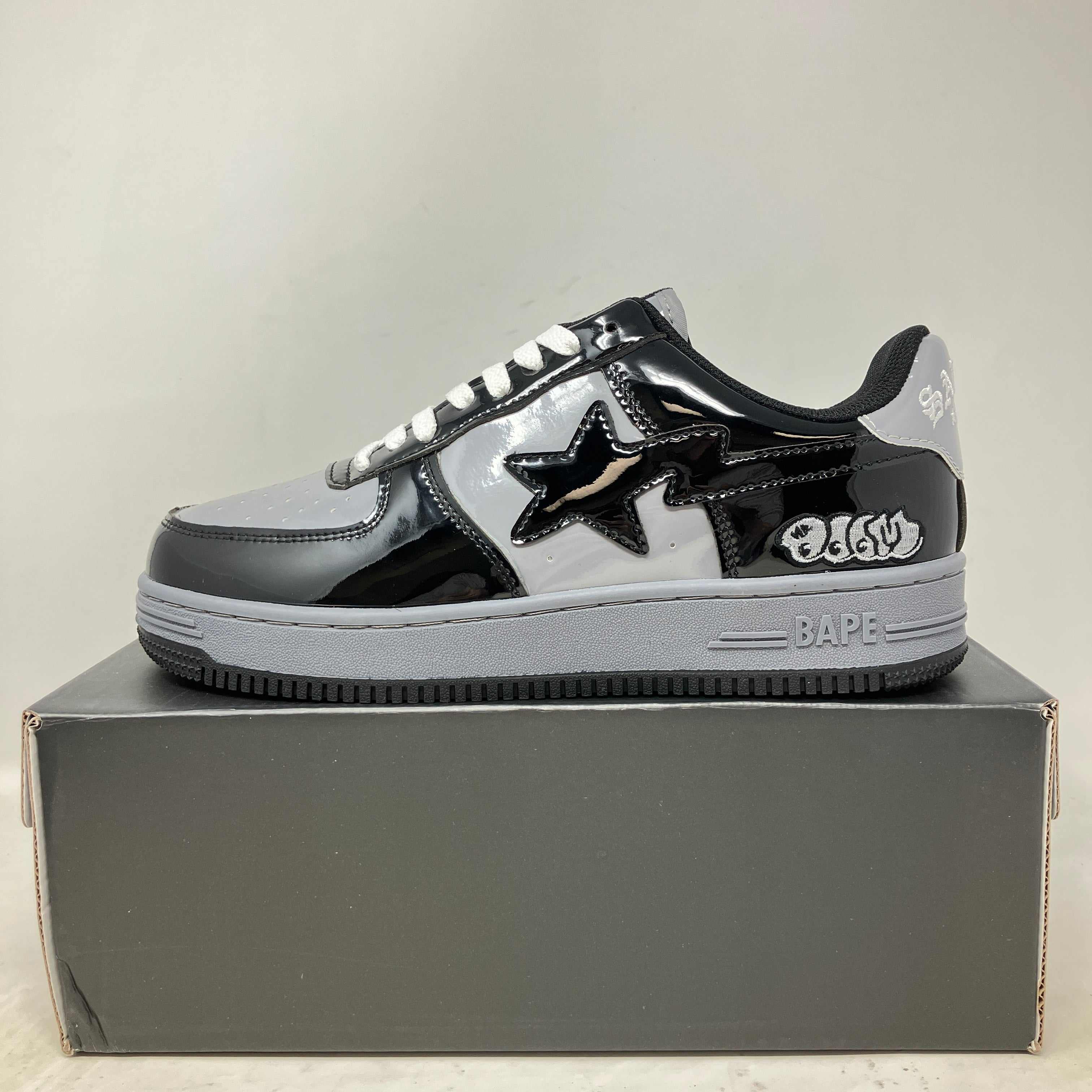 Savior Studios MF Doomstas black and grey sneakers with grey laces, brand new condition