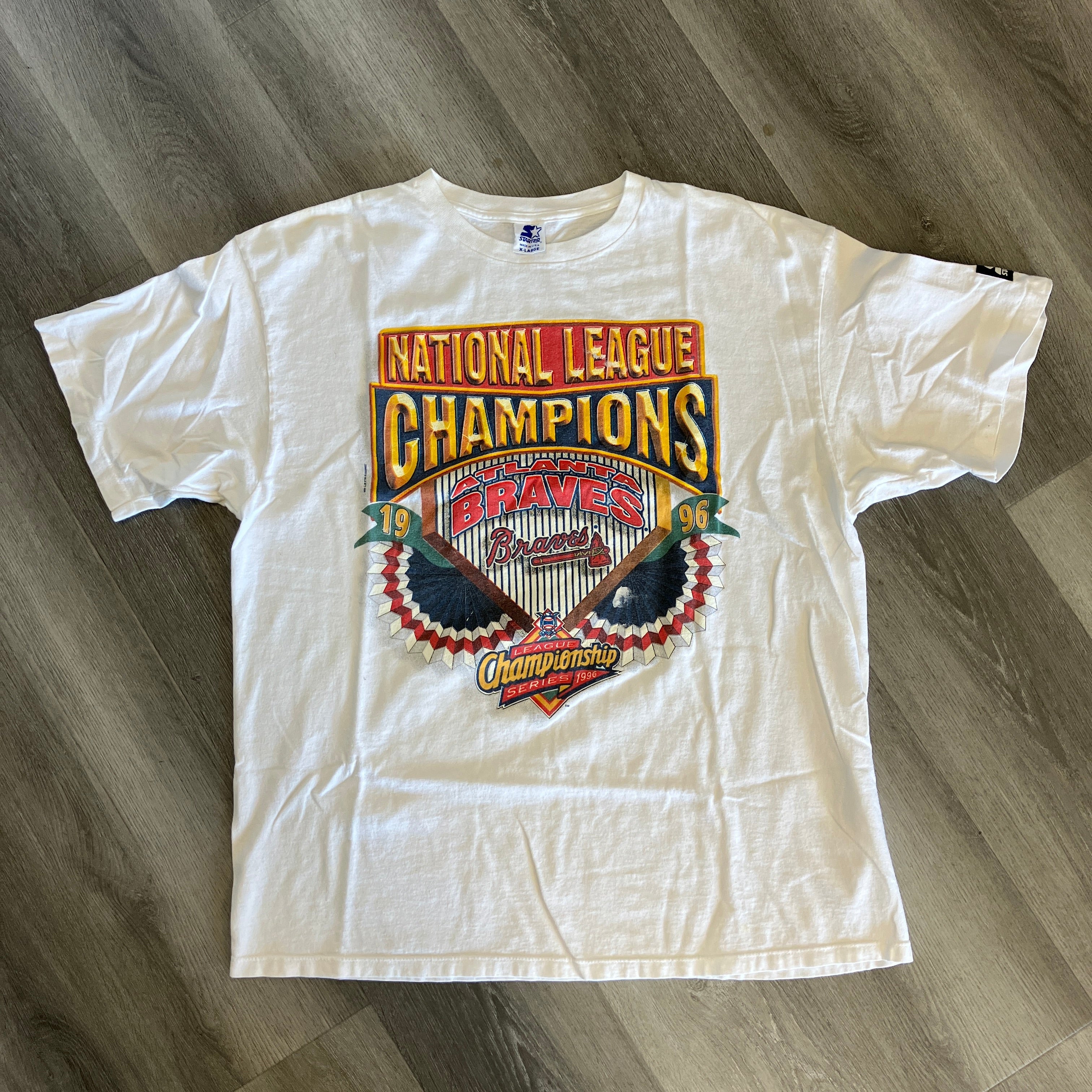 Vintage 1996 Atlanta Braves National League Championship white t-shirt front view