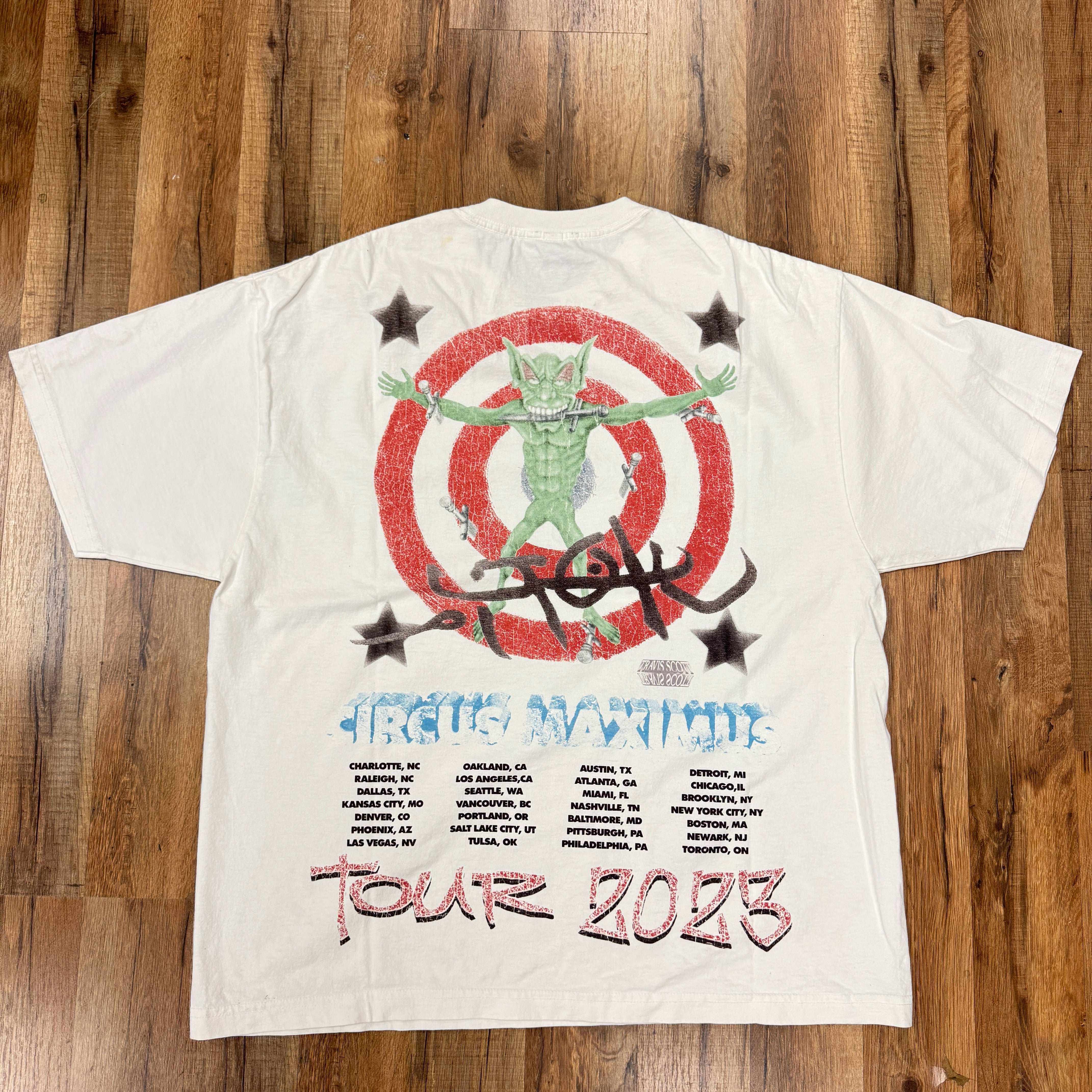 Travis Scott Utopia Circus Maximus 2023 Tour III Tee in white, brand new condition.