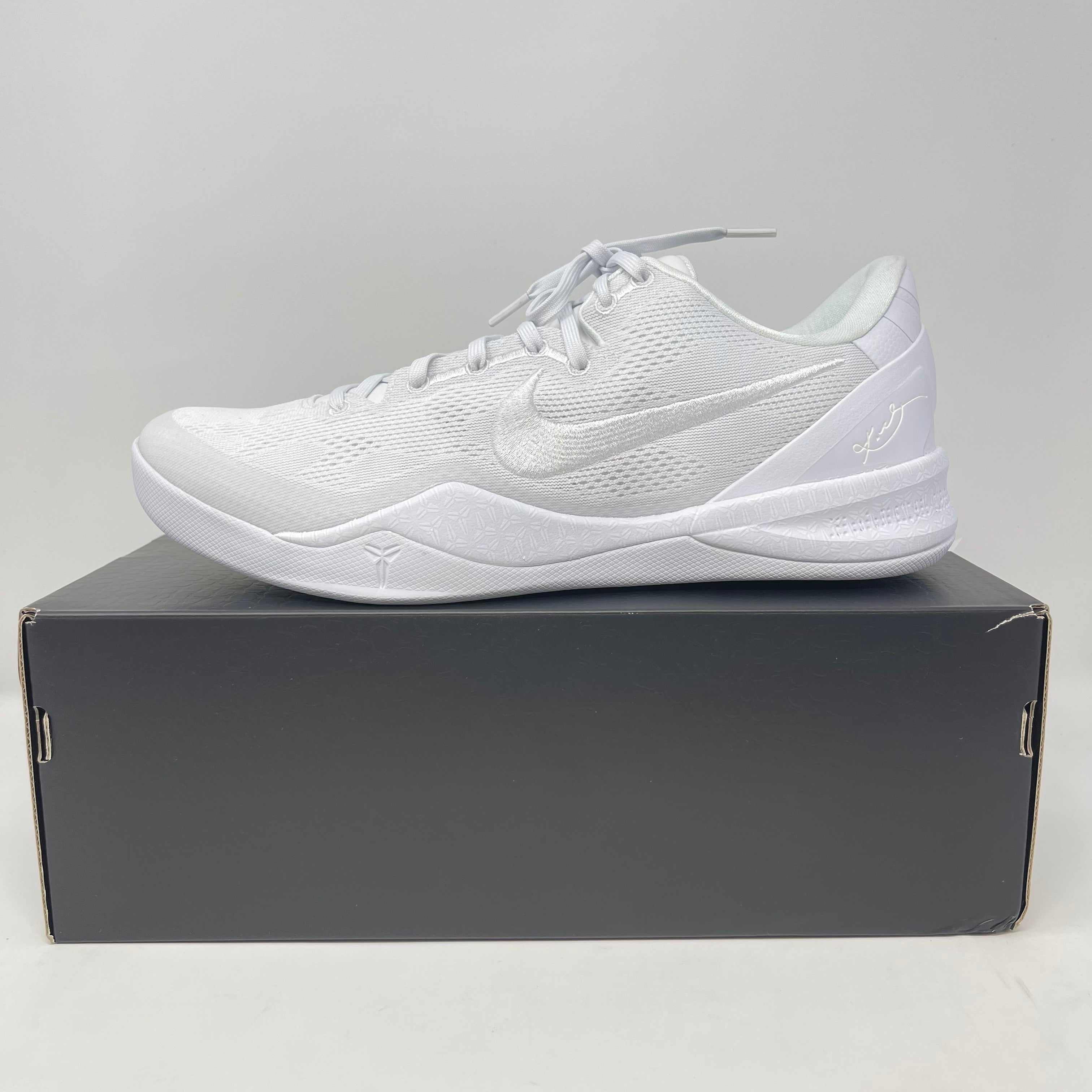 Nike Kobe 8 Protro Halo basketball shoe in white, brand new on black box