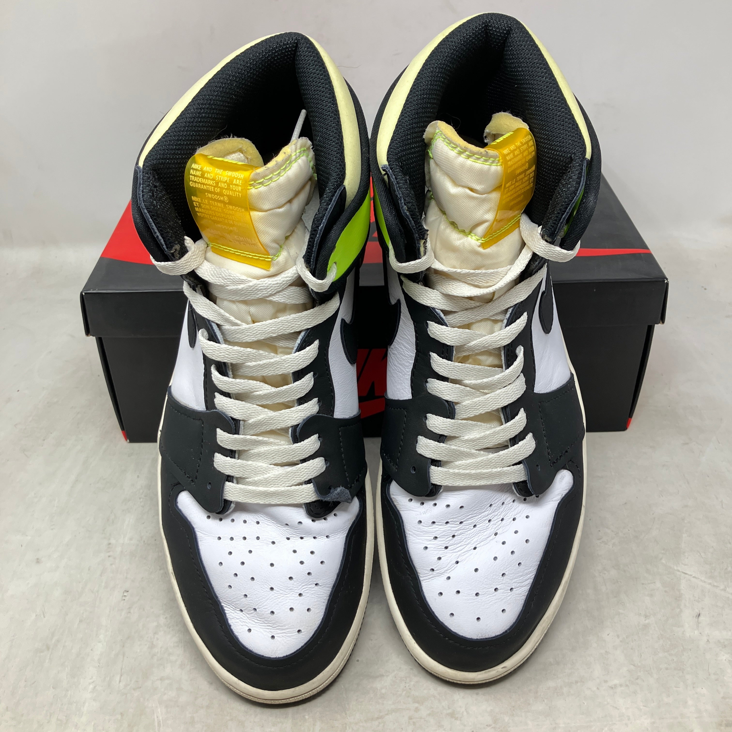 Jordan 1 Retro High White Black Volt University Gold