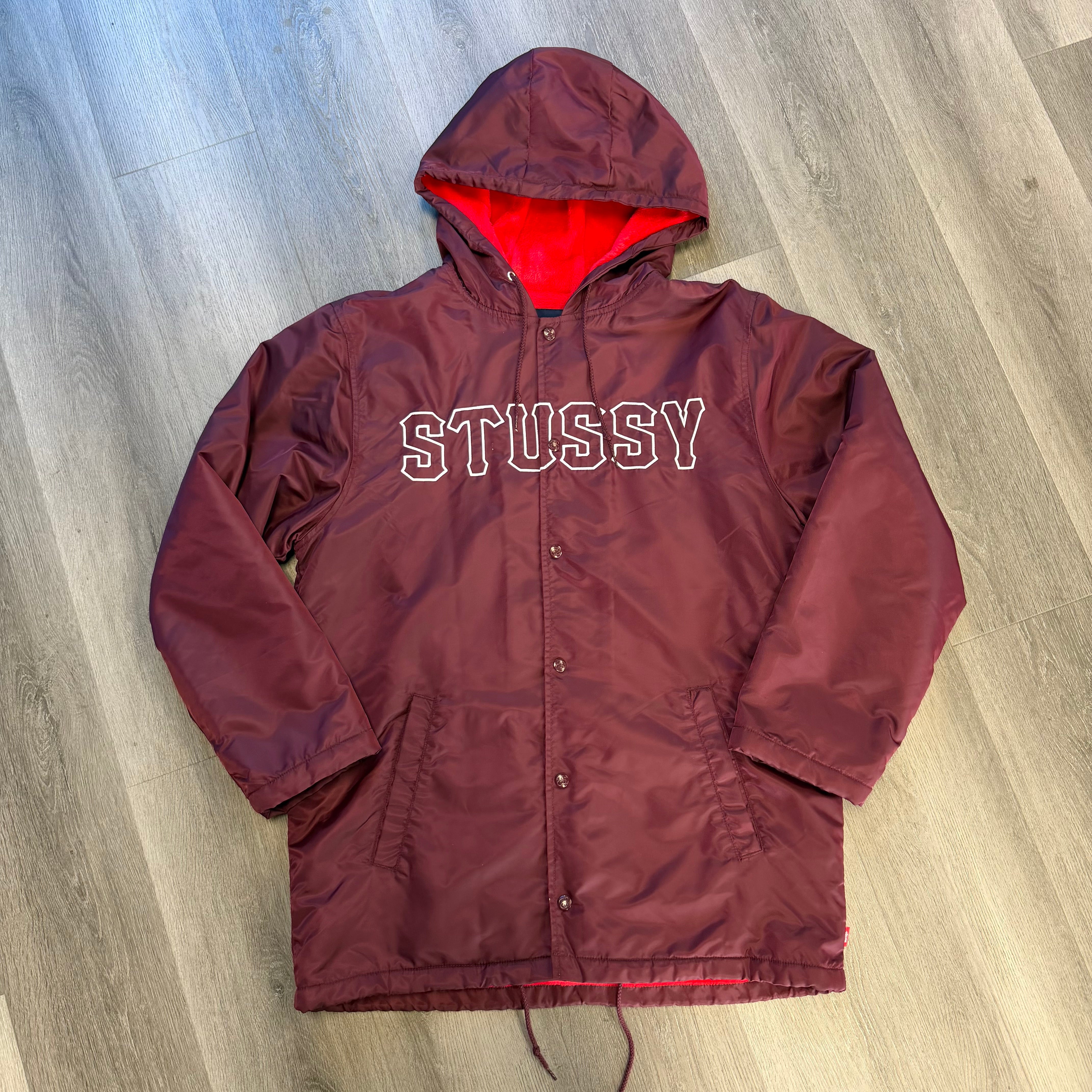 Stussy Trench Coat Fleece Lined Maroon