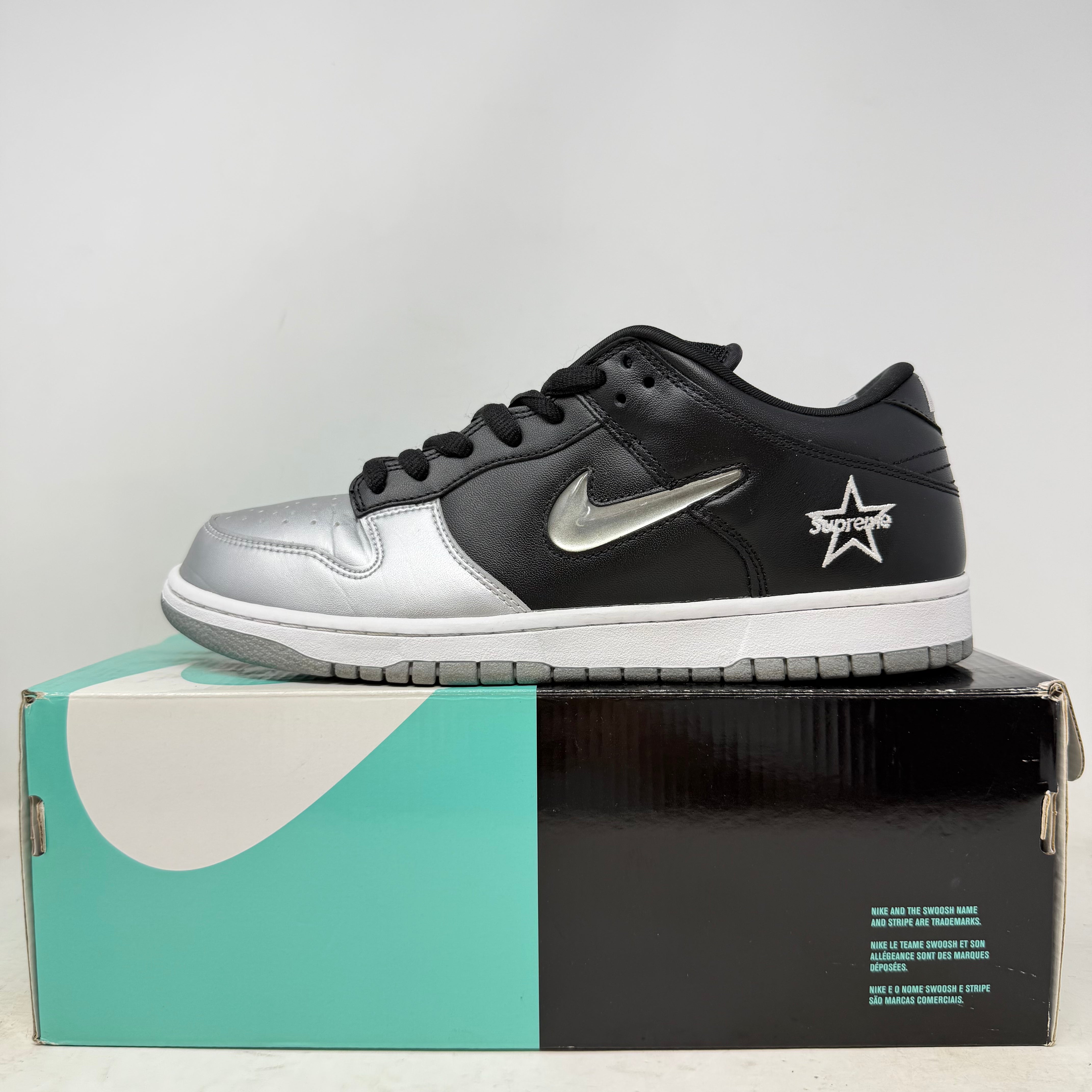 Nike SB Dunk Low Supreme Jewel Swoosh Silver