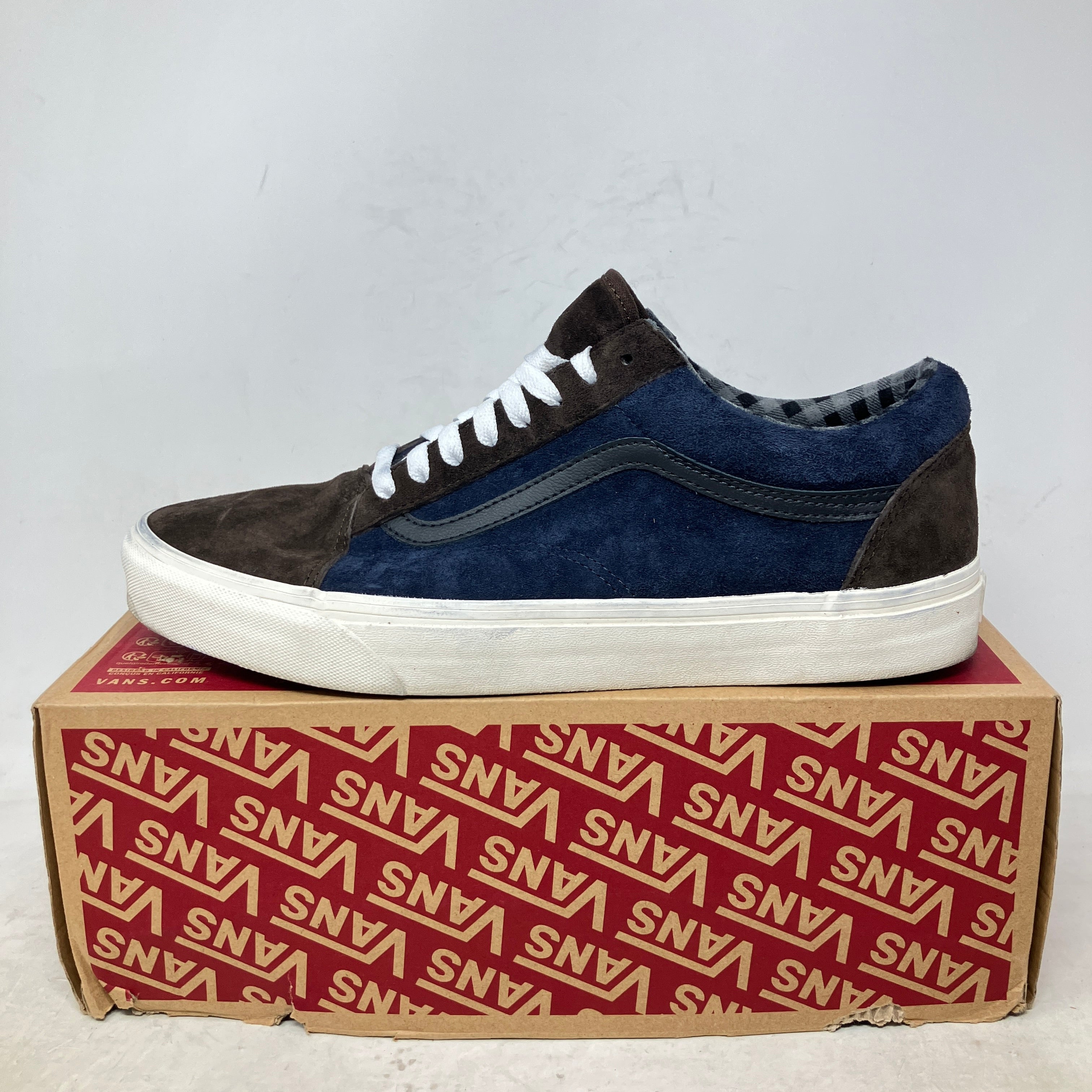 Vans Old Skool Pig Suede Plaid Brown Navy