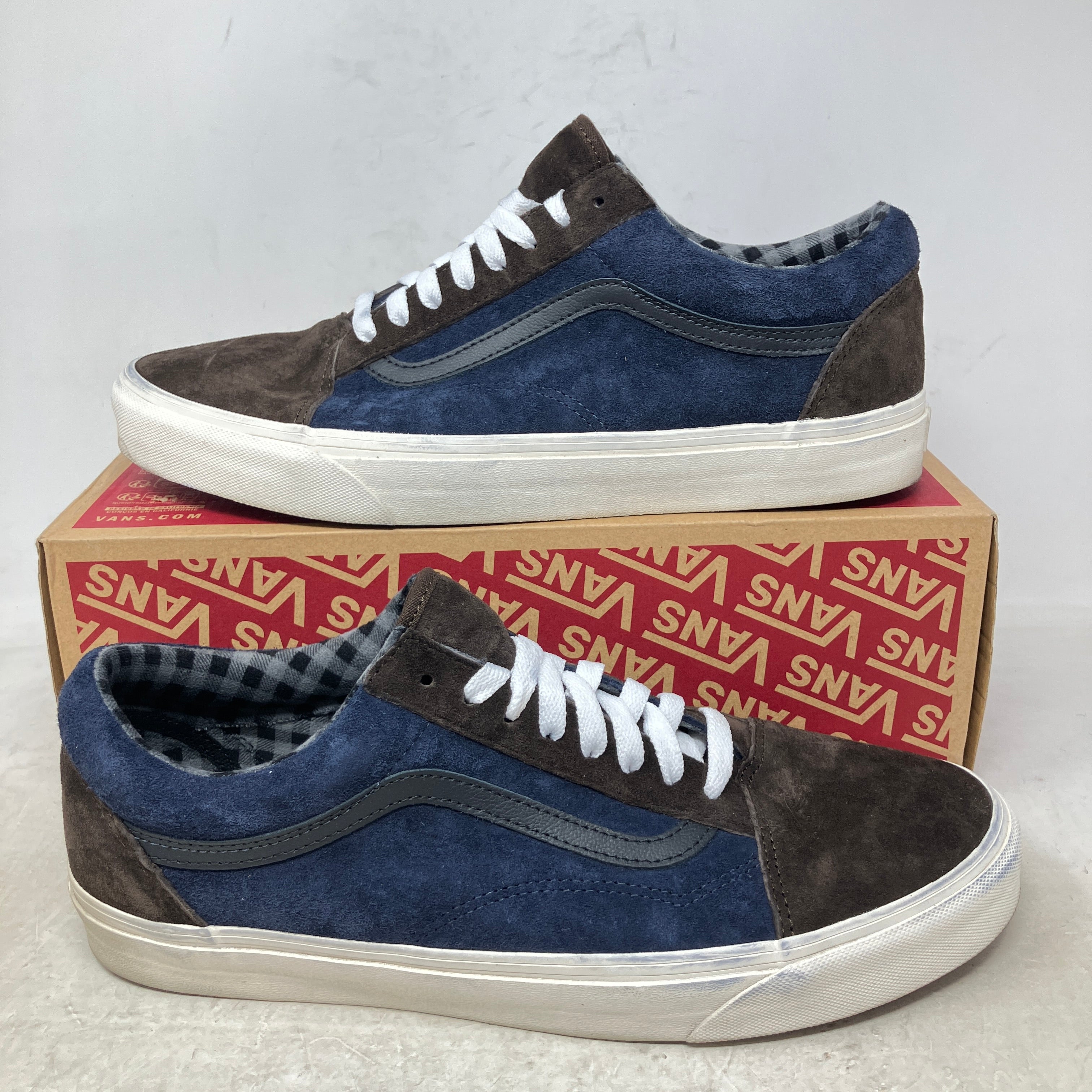 Vans Old Skool Pig Suede Plaid Brown Navy