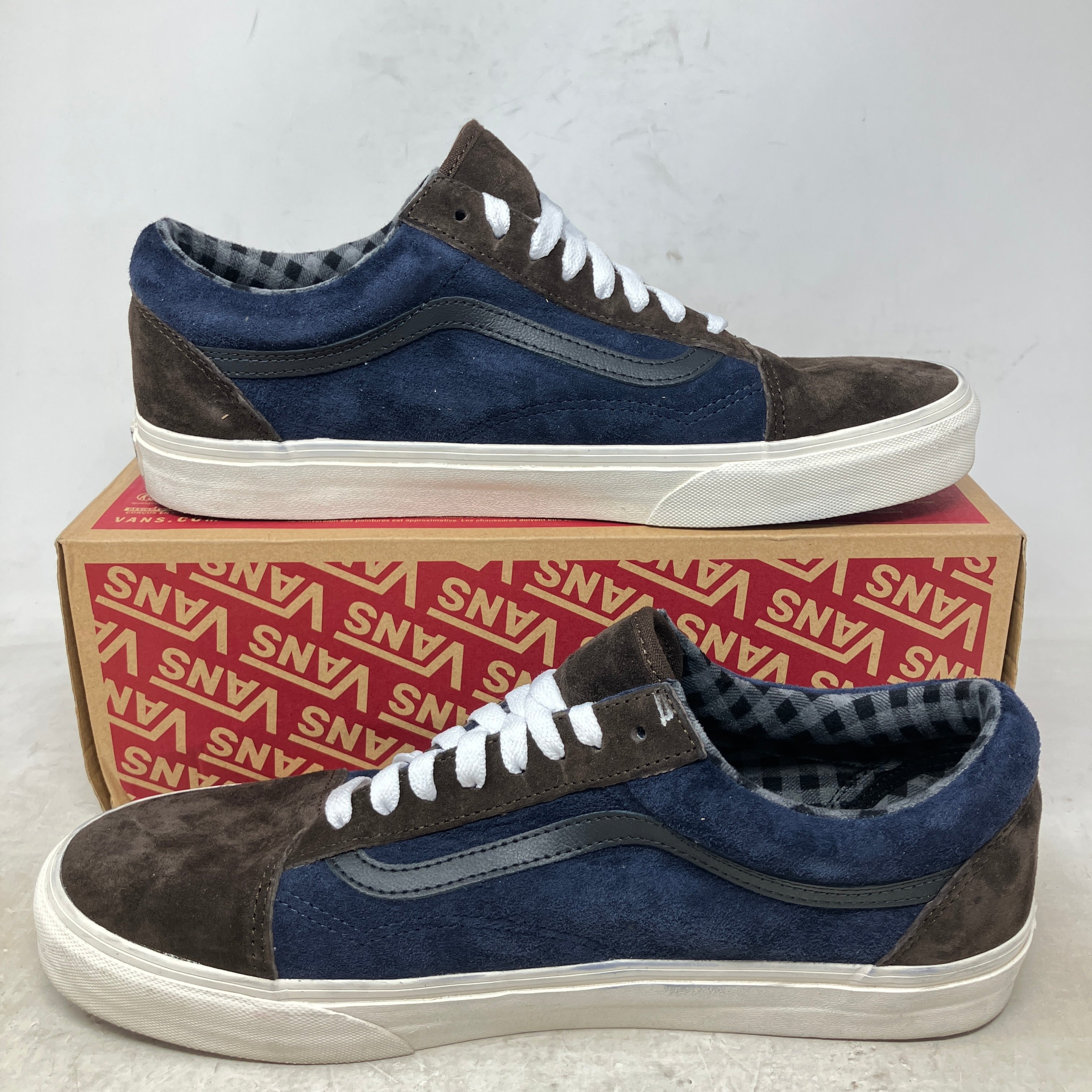 Vans Old Skool Pig Suede Plaid Brown Navy