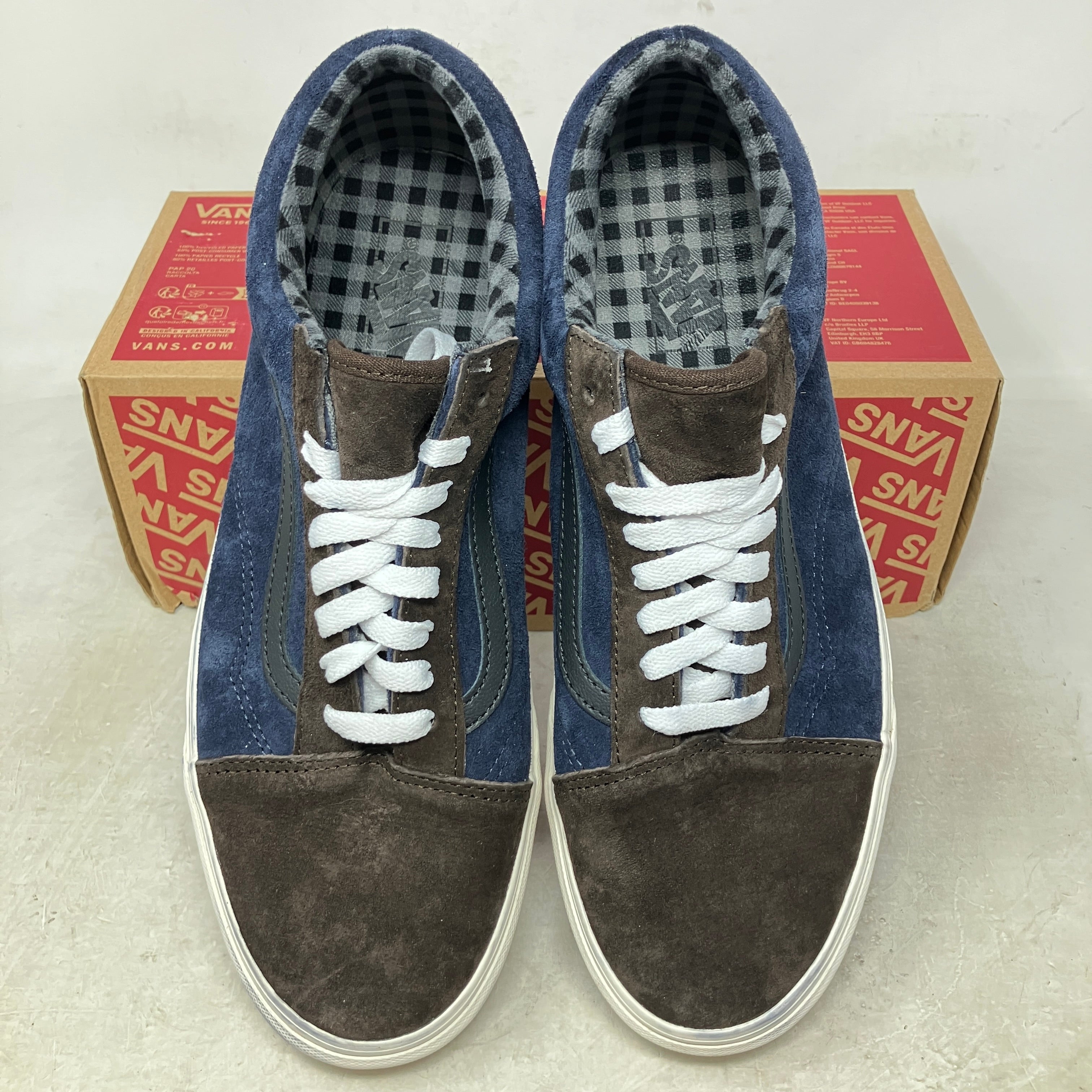 Vans Old Skool Pig Suede Plaid Brown Navy