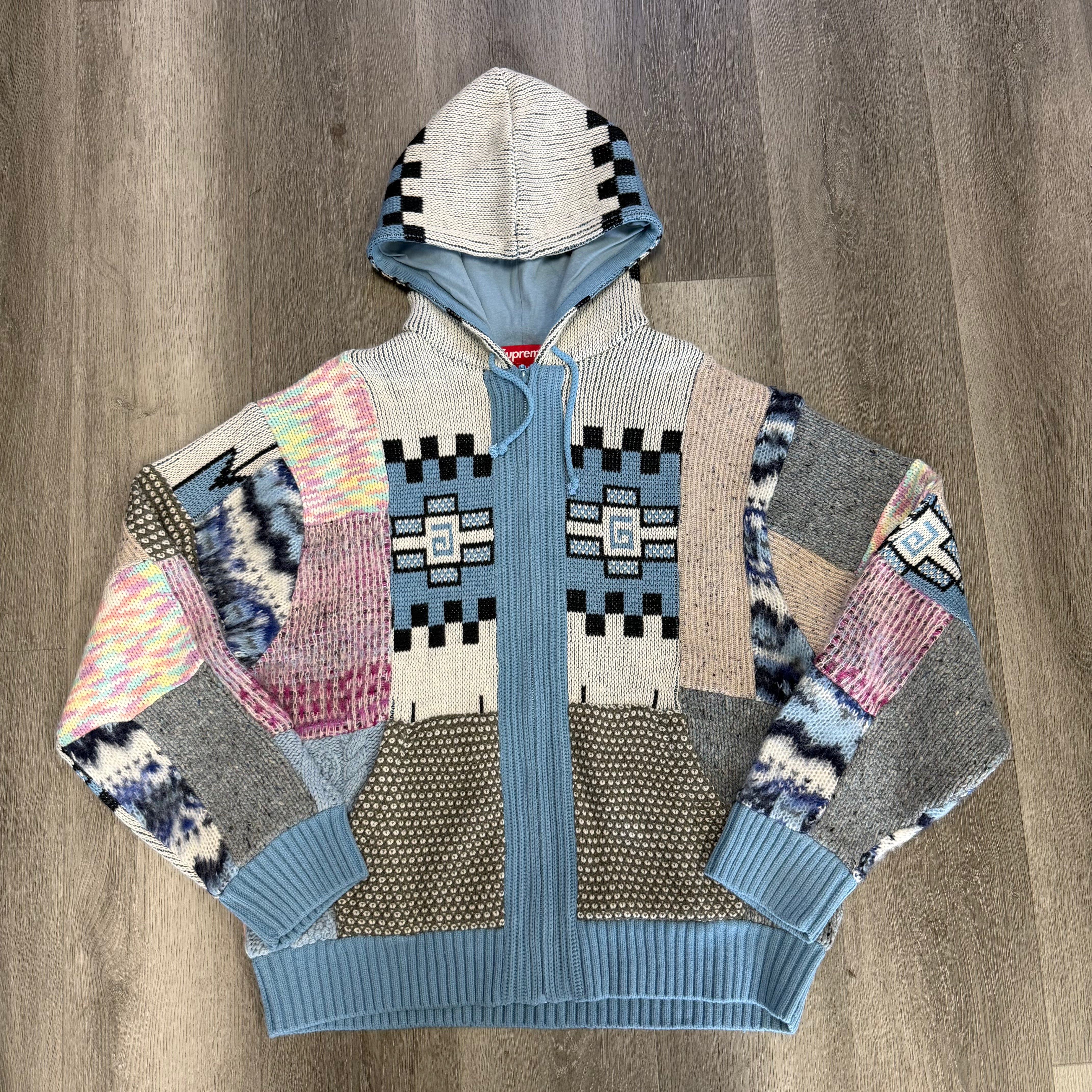 Supreme Patchwork Zip Up Hooded Sweater