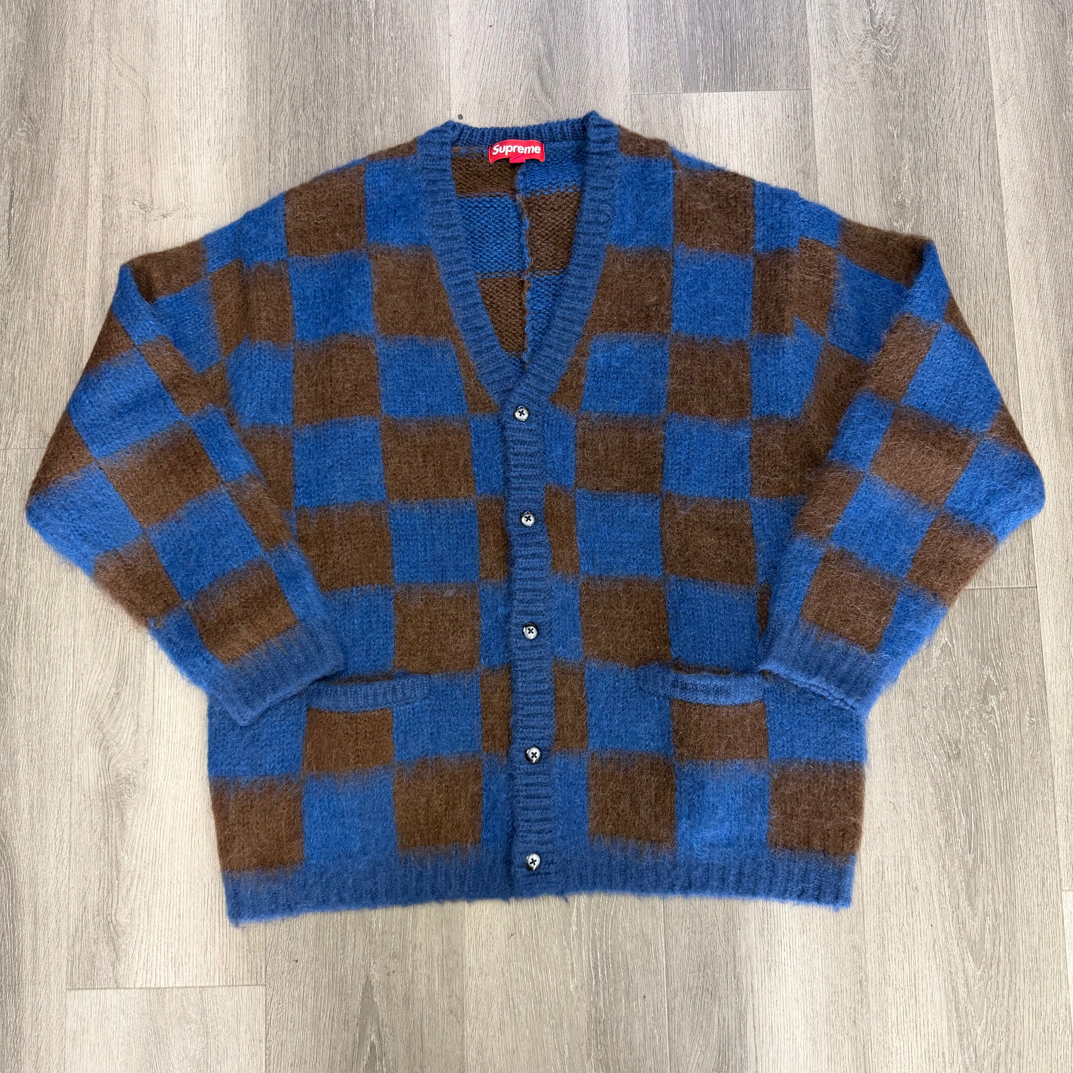Supreme Checkerboard Cardigan Blue