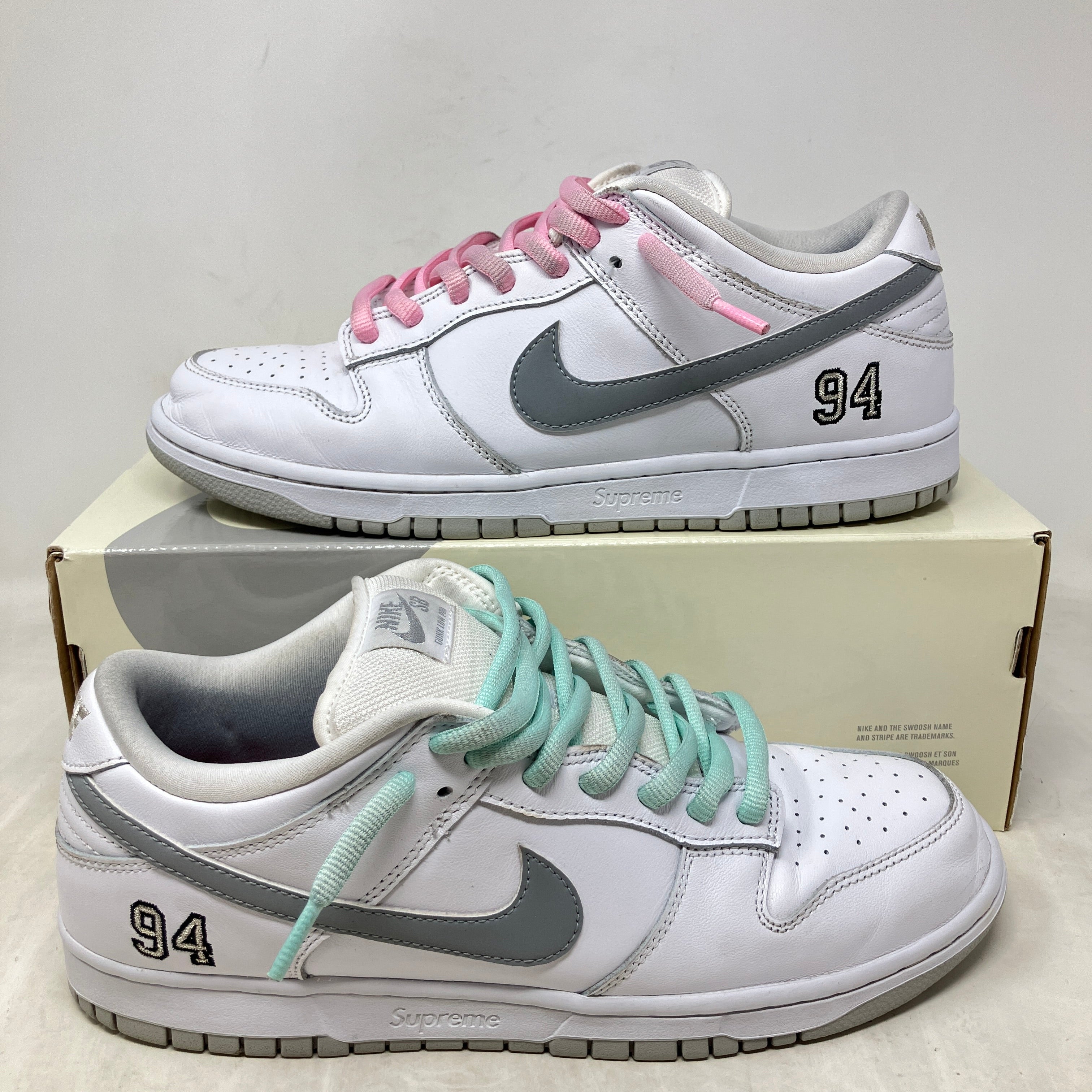 Nike SB Dunk Low Supreme 94 White Metallic Silver