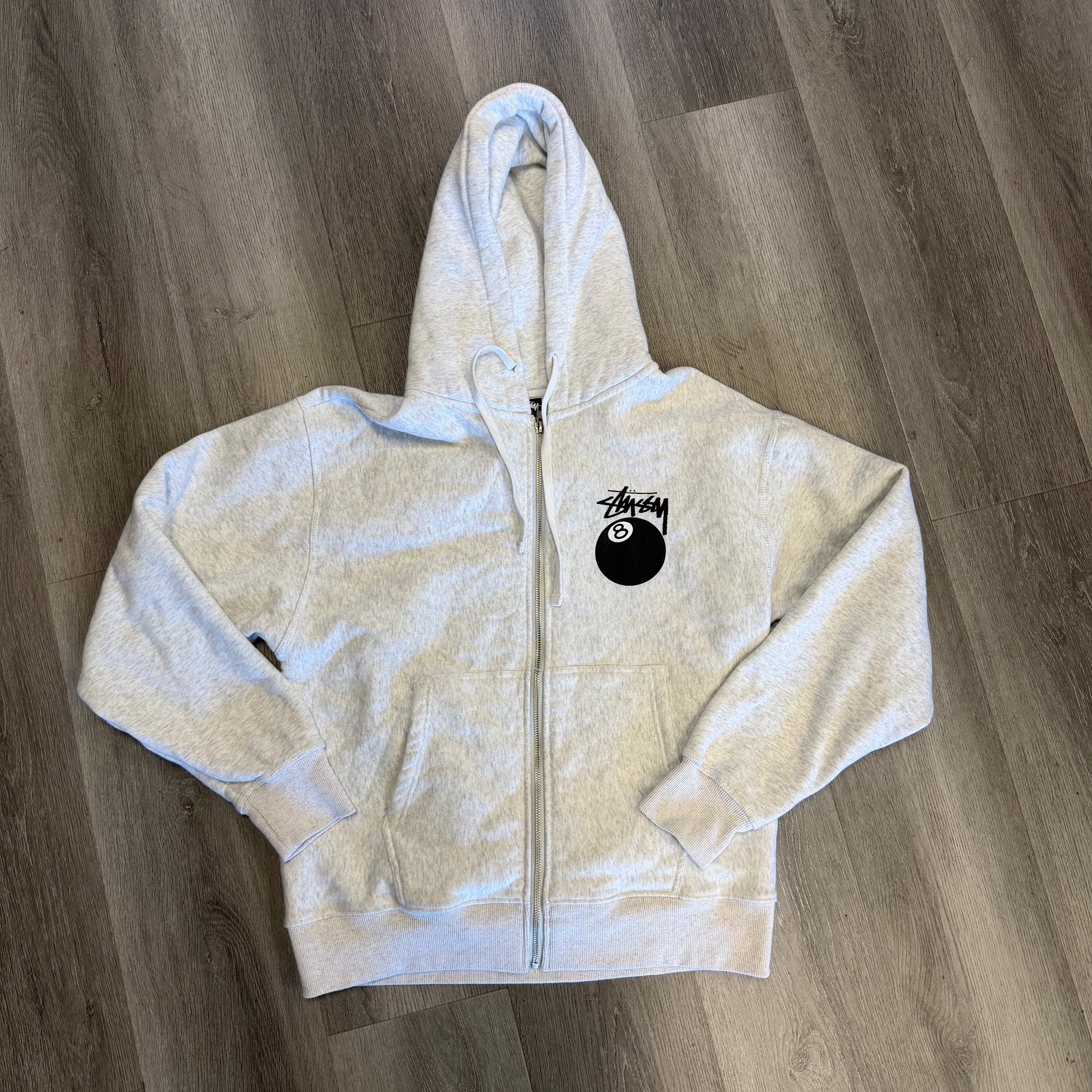 Stussy 8 Ball Zip Up Hoodie Heather Grey