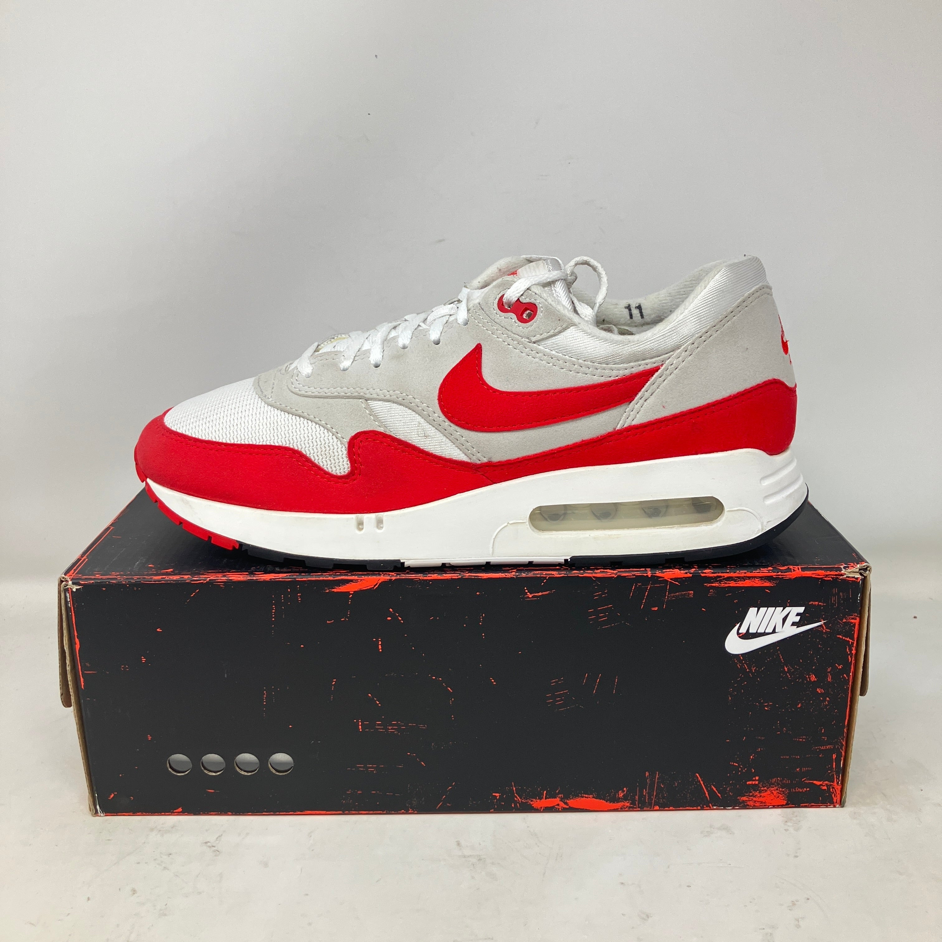 Nike Air Max 1 '86 OG Big Bubble in sport red on black Nike box, pre-owned with accessories included