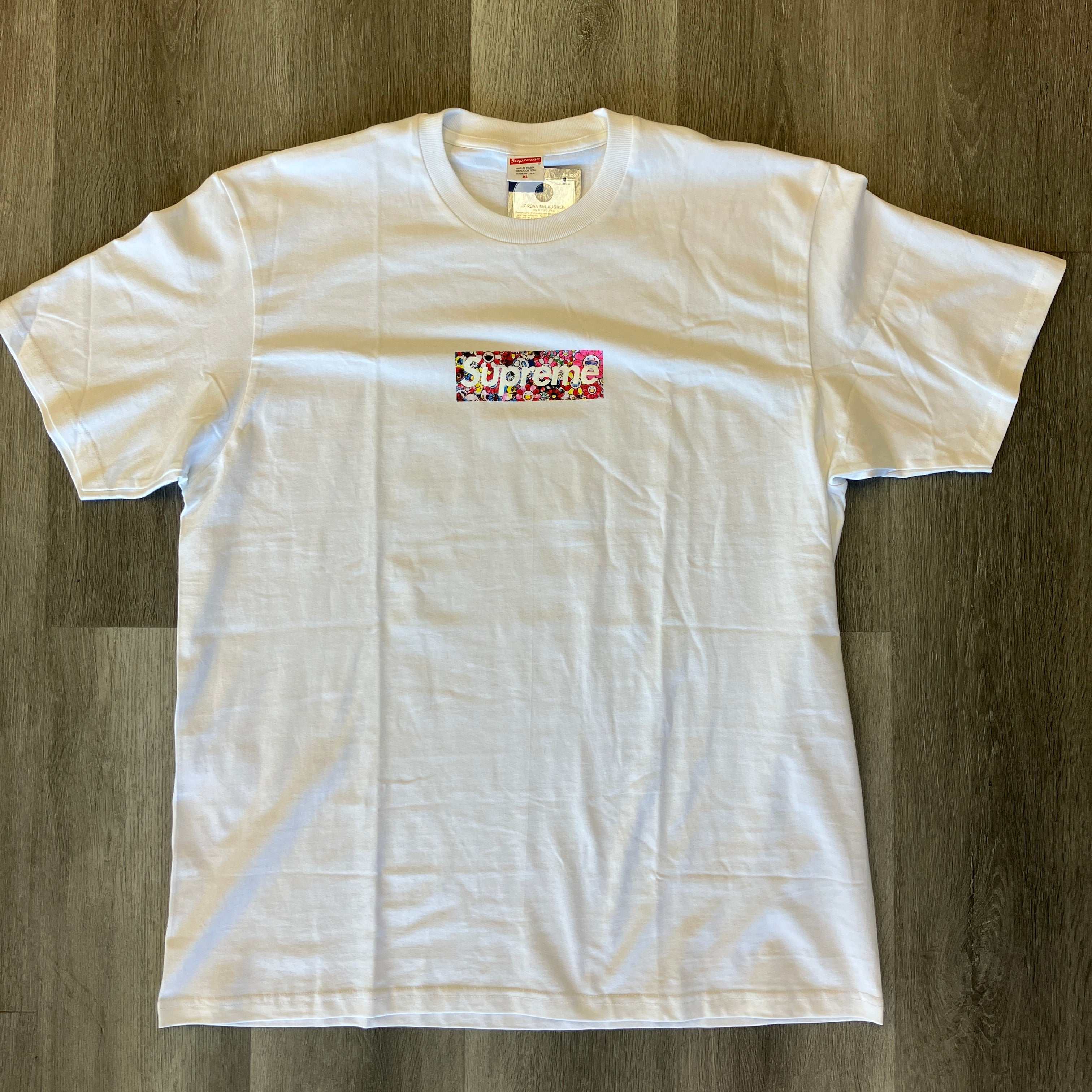 White Supreme Takashi Murakami COVID-19 Relief Box Logo T-shirt in XL with colorful floral logo design