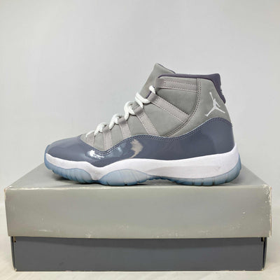 Jordan 11 Retro Cool Grey pre-owned sneaker with all accessories on box