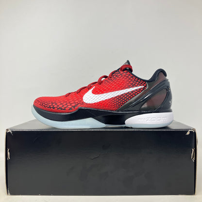 Nike Kobe 6 Protro Challenge Red All-Star basketball shoe on black box, brand new with accessories included