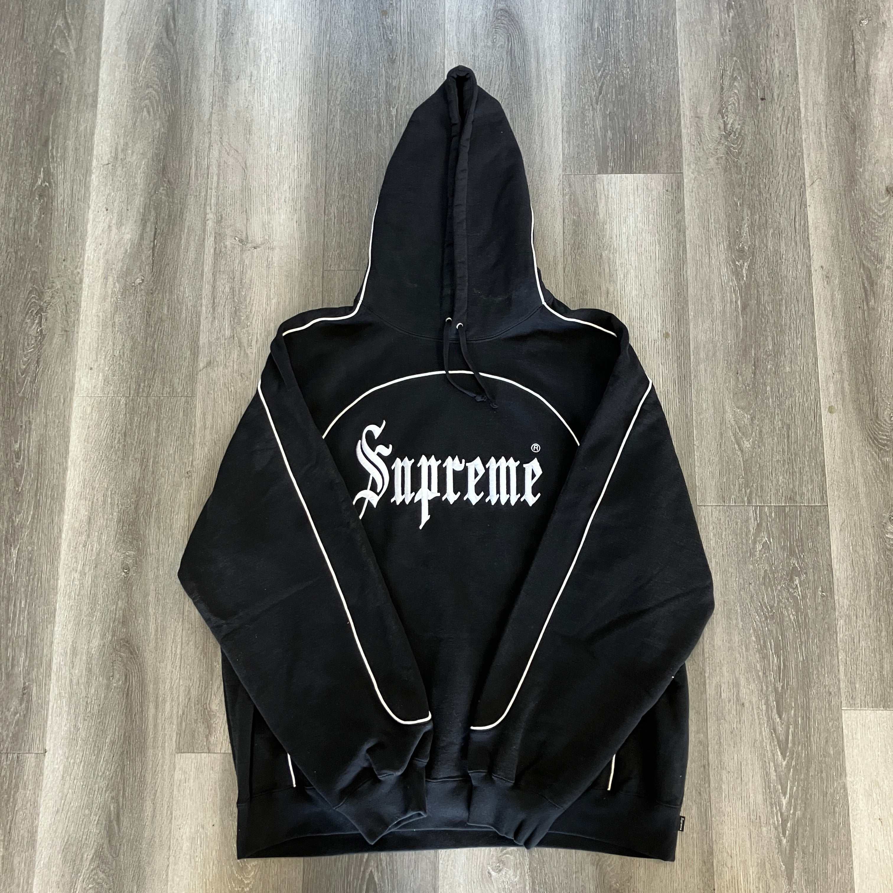 Supreme Curve Piping Hooded Sweatshirt black brand new front view
