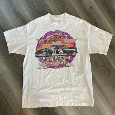 Vintage 1994 Dale Earnhardt Winston Cup white t-shirt with car graphic and autographs
