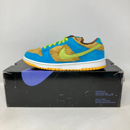 Pre-owned Nike SB Dunk Low Baby Bear sneaker with blue, green, and brown suede on original box and accessories included
