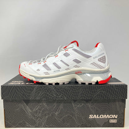 Salomon XT-4K Kith Kithmas white red trail running shoe on black Salomon box