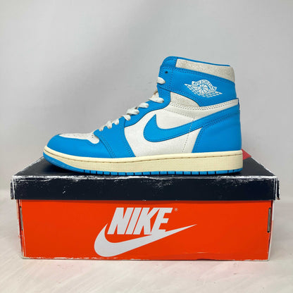 Pre-owned Jordan 1 Retro High OG UNC Reimagined sneaker on Nike box with accessories included