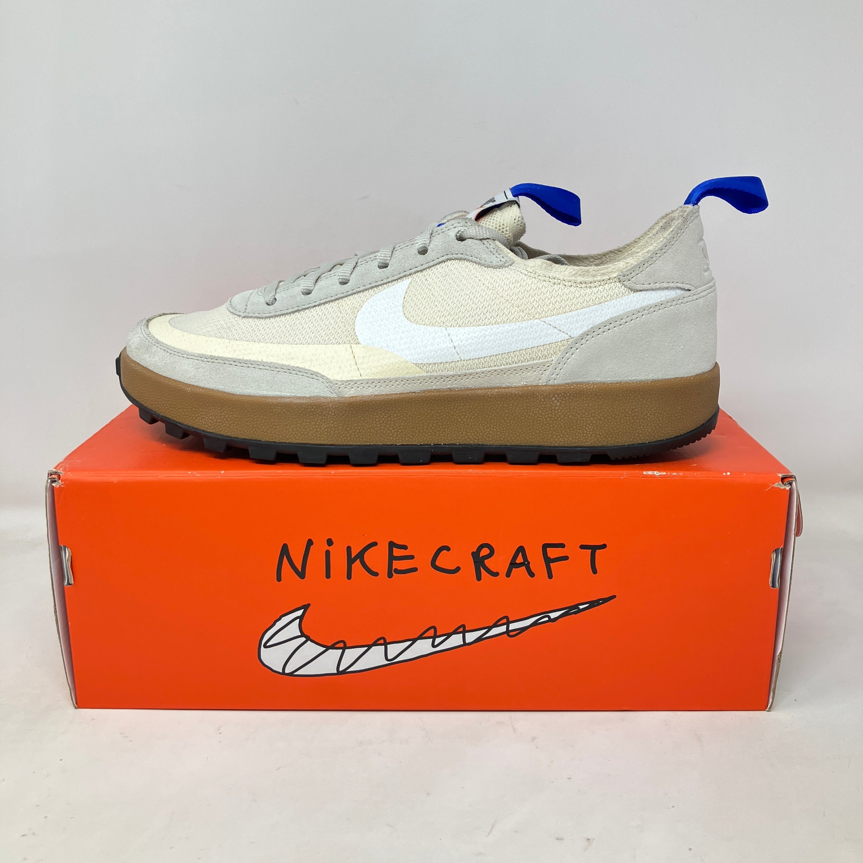 NikeCraft General Purpose Shoe Tom Sachs beige sneaker with white swoosh on orange NikeCraft box