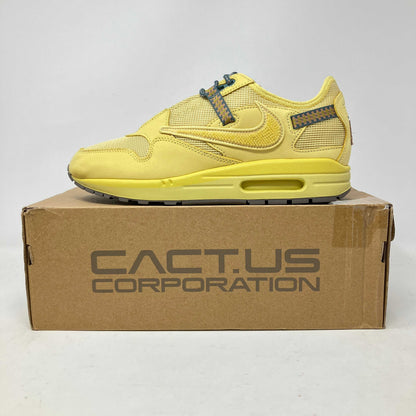 Nike Air Max 1 Travis Scott Cactus Jack Saturn Gold sneaker on box.