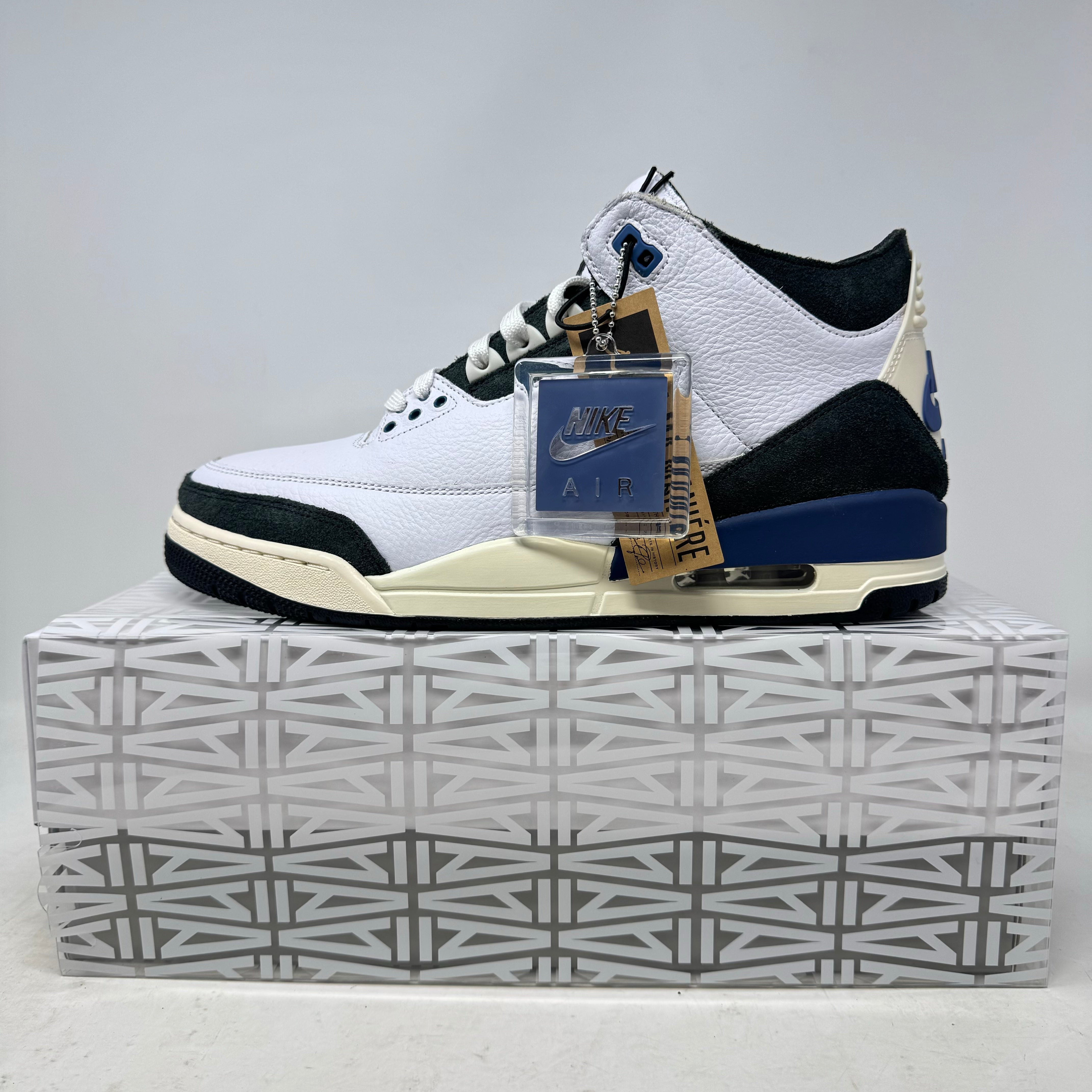 Jordan 3 Retro OG SP A Ma Maniére Diffused Blue sneaker on box, brand new with accessories.