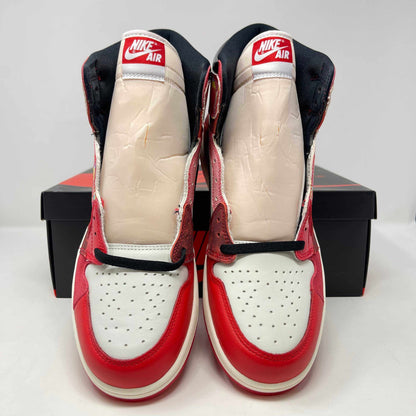 Jordan 1 Retro High OG Spider-Man sneakers in red, white, and black colorway, brand new with box.
