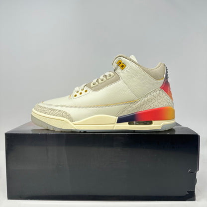 Jordan 3 Retro SP J Balvin Medellín Sunset sneaker in cream with sunset gradient heel on black box