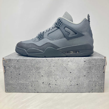 Jordan 4 Retro SE Paris Olympics Wet Cement sneaker in gray on matching box