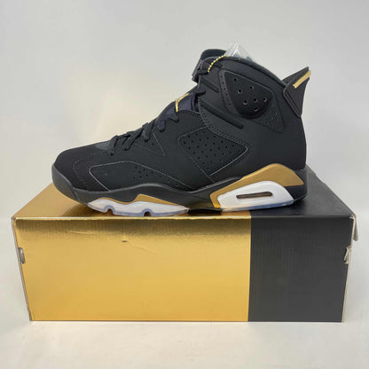 Jordan 6 Retro DMP 2020 black and gold sneaker on matching box, brand new with all accessories included