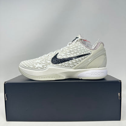 Nike Kobe 6 Protro Sail All-Star basketball shoe in white with black Nike swoosh on black shoebox