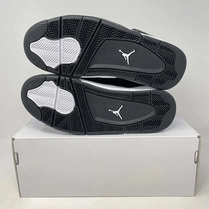 Jordan 4 Retro White Thunder sneakers with box, brand new condition.