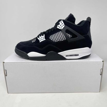 Jordan 4 Retro White Thunder sneaker, brand new with all accessories, on a box.