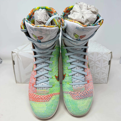 Nike Kobe 9 Elite What the Kobe pre-owned shoes with colorful design and included accessories.