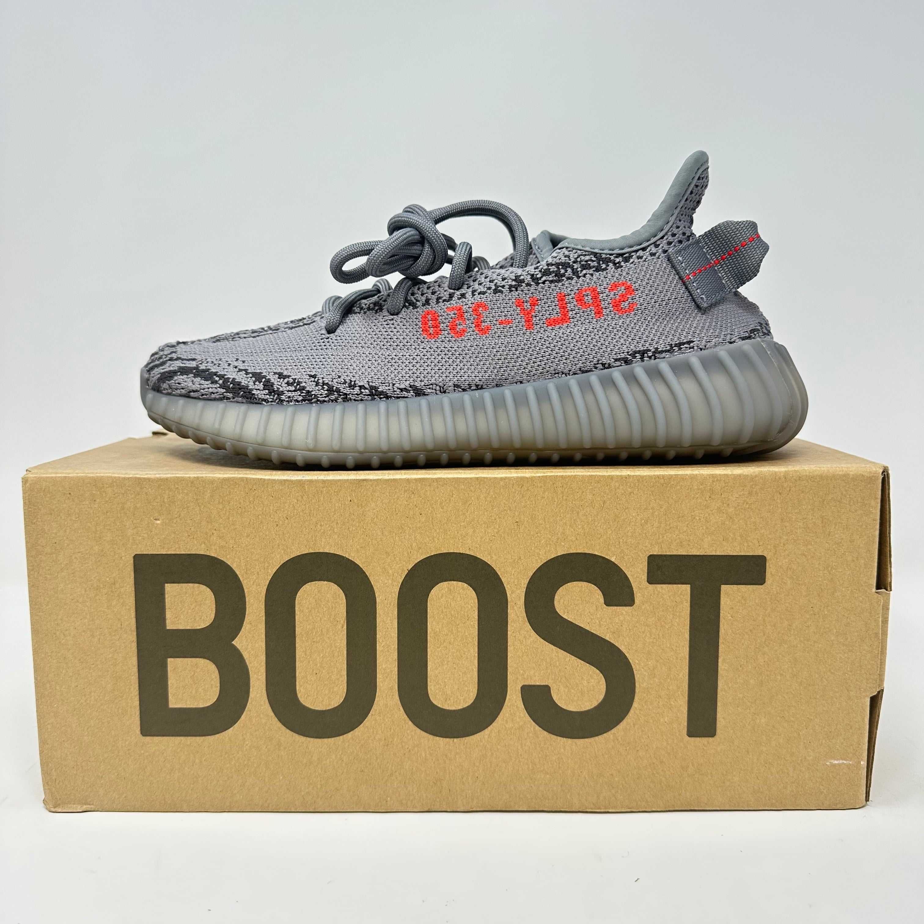 adidas Yeezy Boost 350 V2 Beluga 2.0 sneaker in grey and orange on BOOST box, brand new with accessories