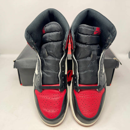 Preowned Jordan 1 Retro High Bred Toe sneakers with box.