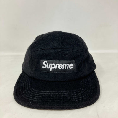 Black Supreme Wool Camp Cap with front logo patch, brand new